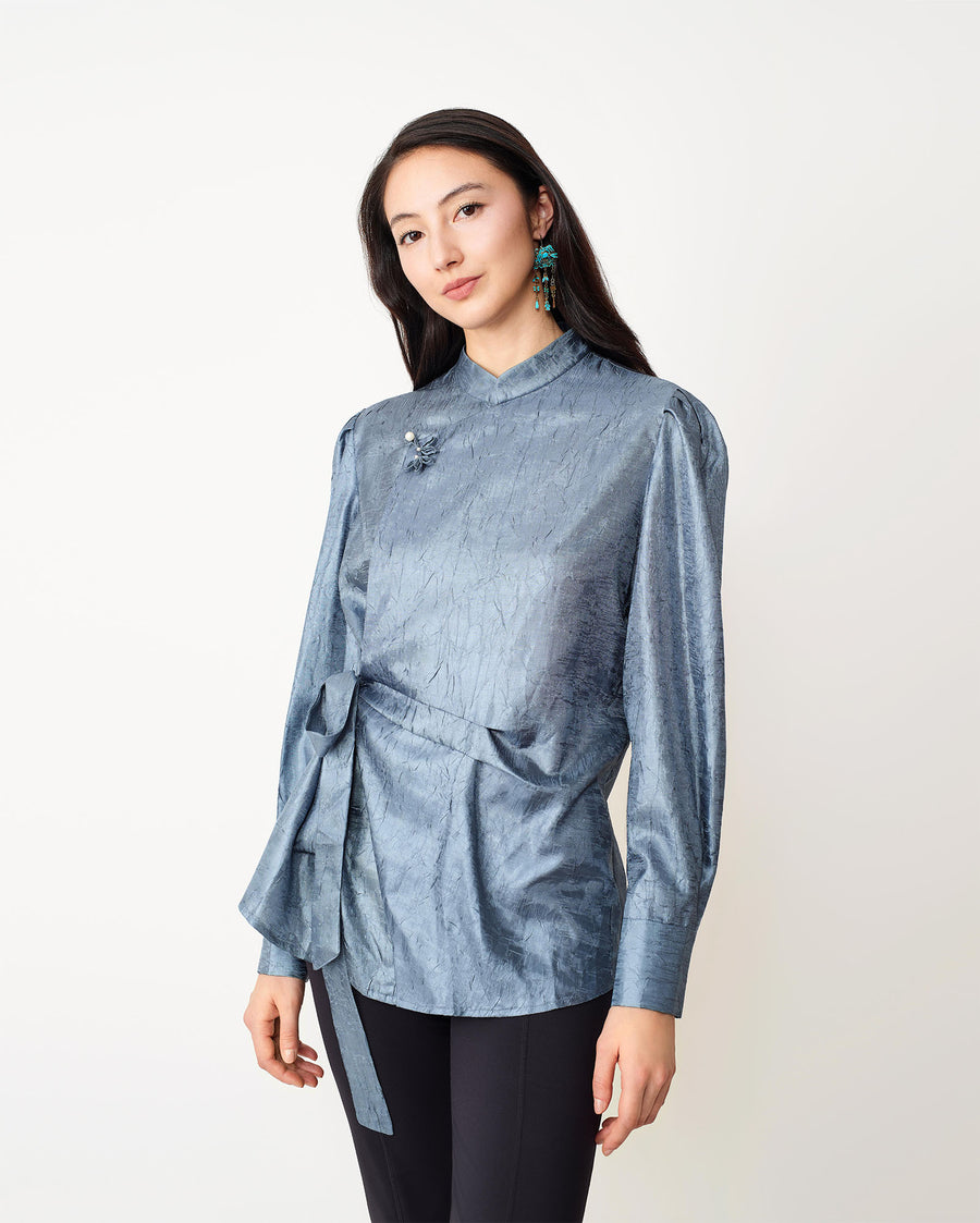 Leaf Button Strap Blouse