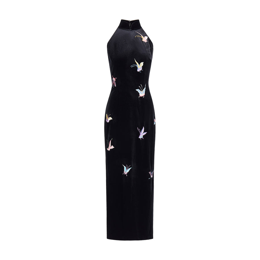 Butterfly Embroidered Halter-Neck Modern Qipao