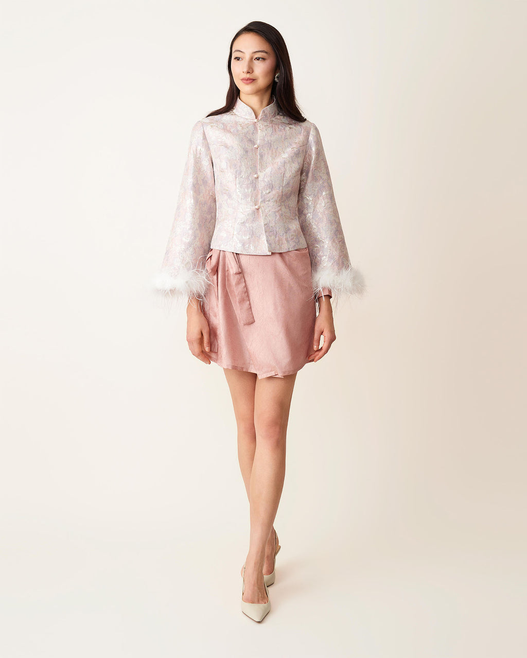 Landscape Patterned Short Jacket Pink