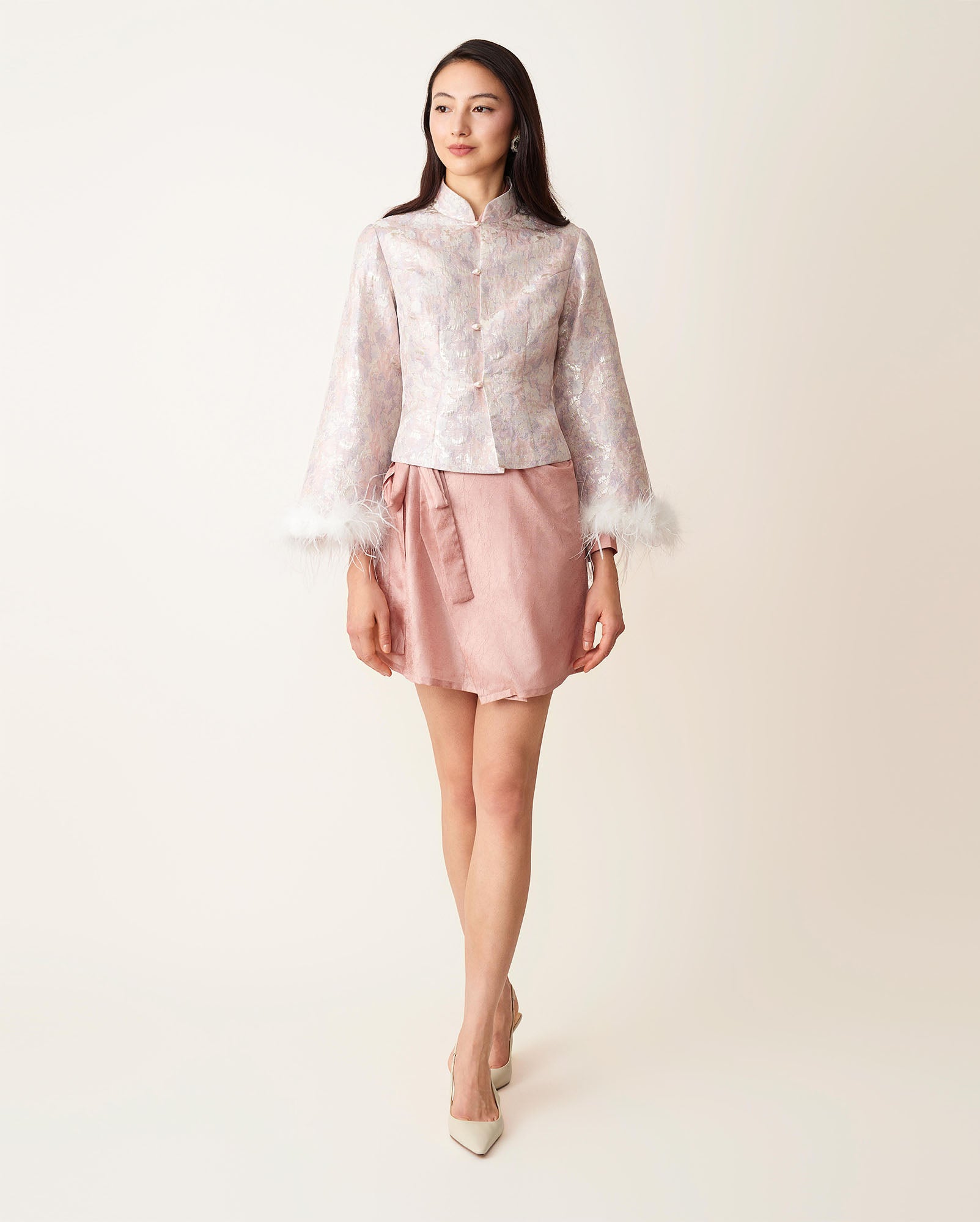 Landscape Patterned Short Jacket Pink