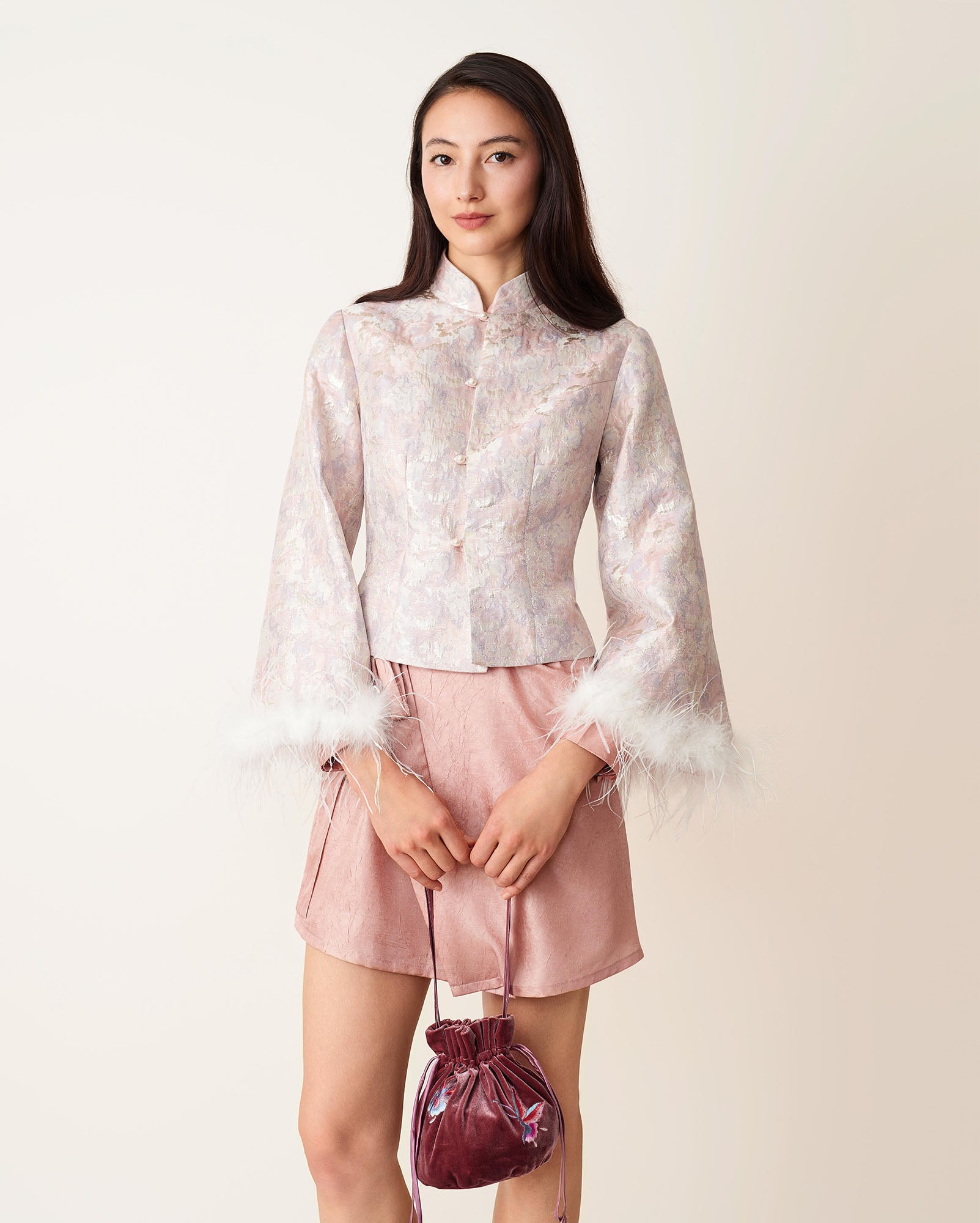 Landscape Patterned Short Jacket Pink