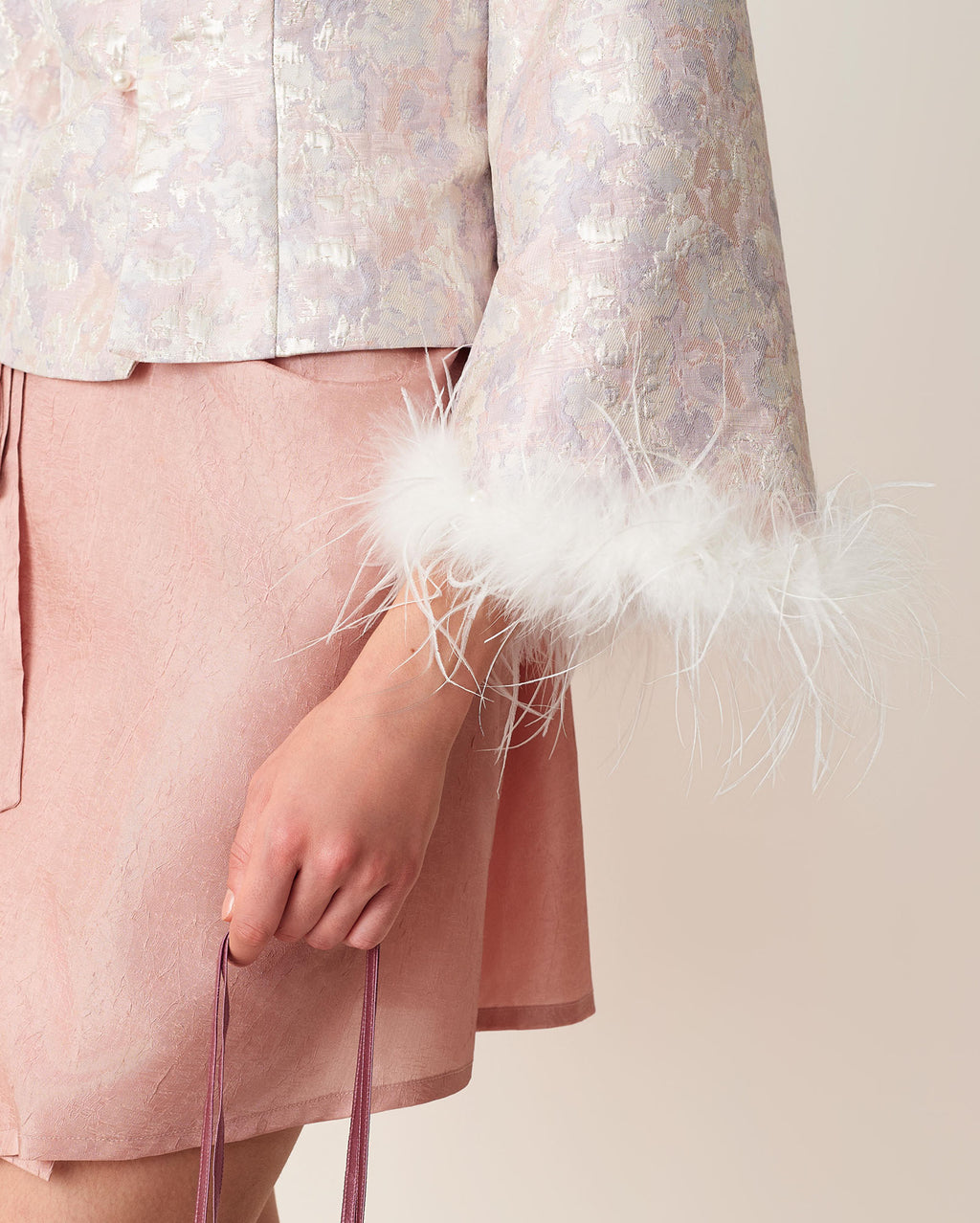 Landscape Patterned Short Jacket Pink