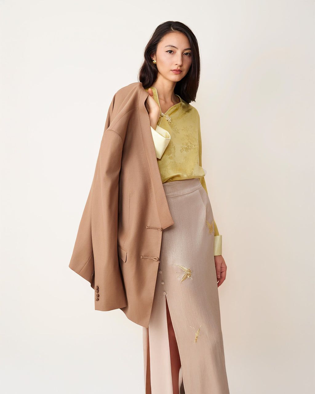 Flower Button Ribbon Blouse Lemon & Pearl