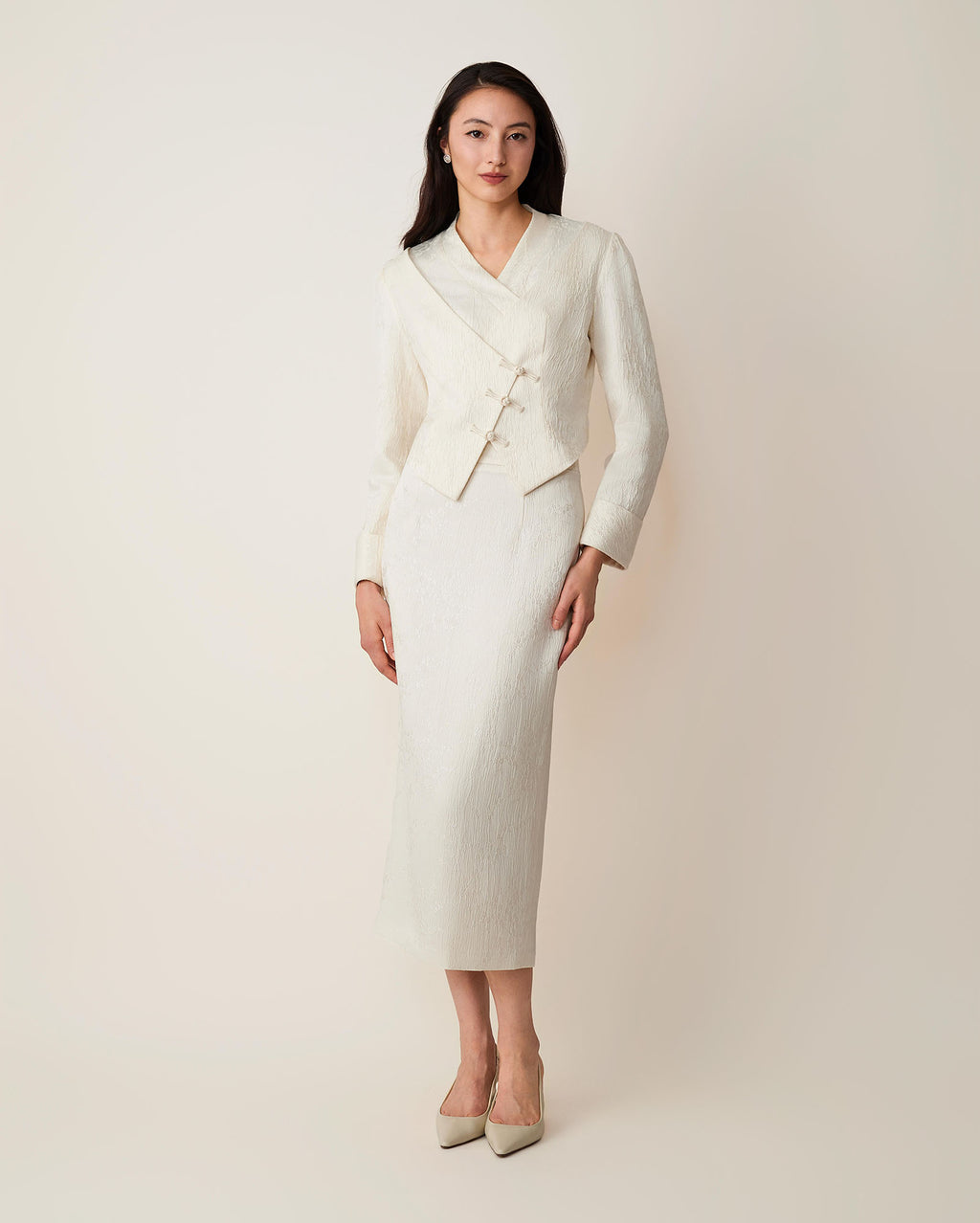 Asymmetrical V-Neck Cropped Blazer