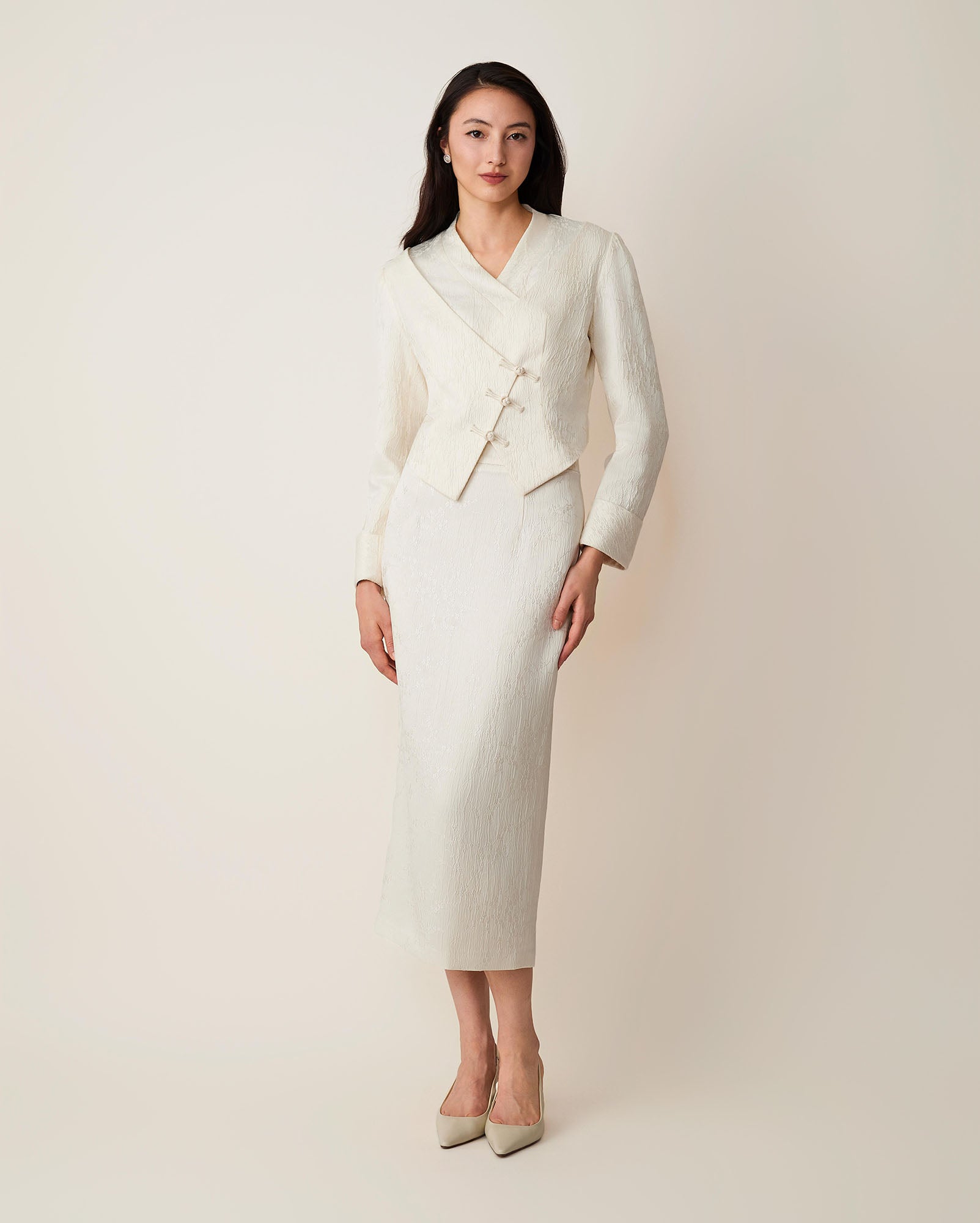 Asymmetrical V-Neck Cropped Blazer