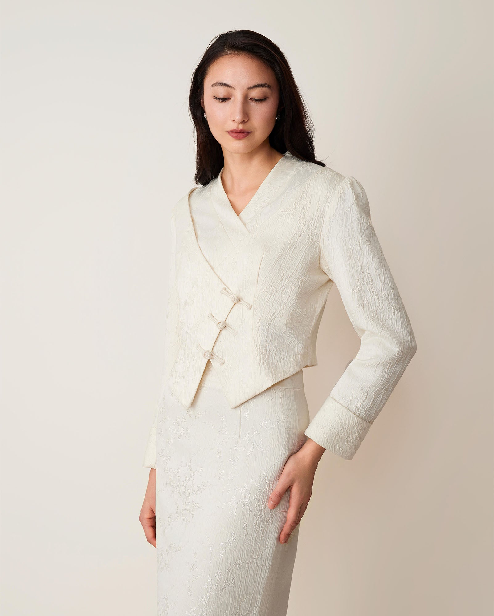 Asymmetrical V-Neck Cropped Blazer