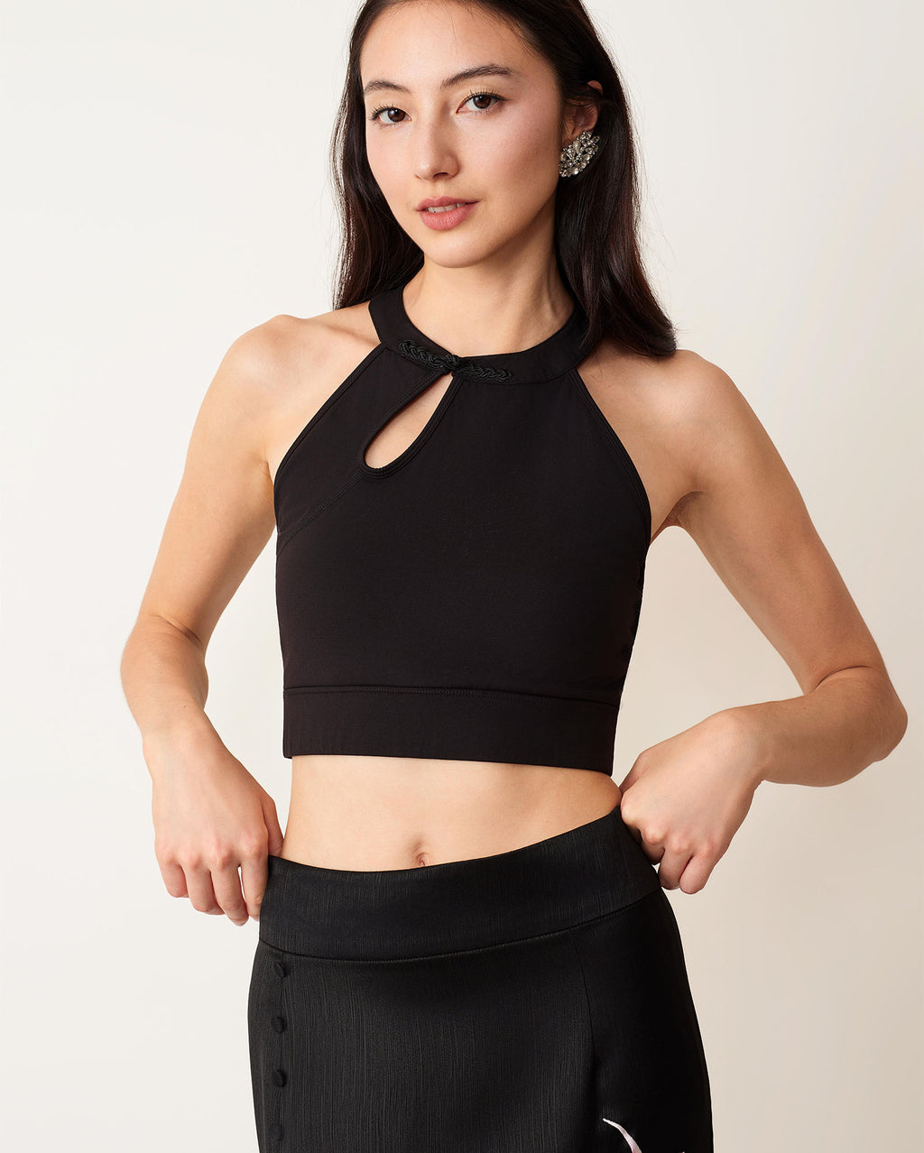 Chinese Knot Button Halter Sport Bra