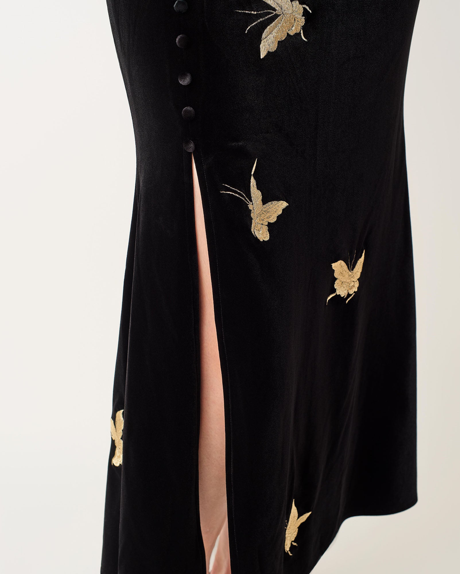 Gold Butterfly Embroidered Velvet Fishtail Skirt