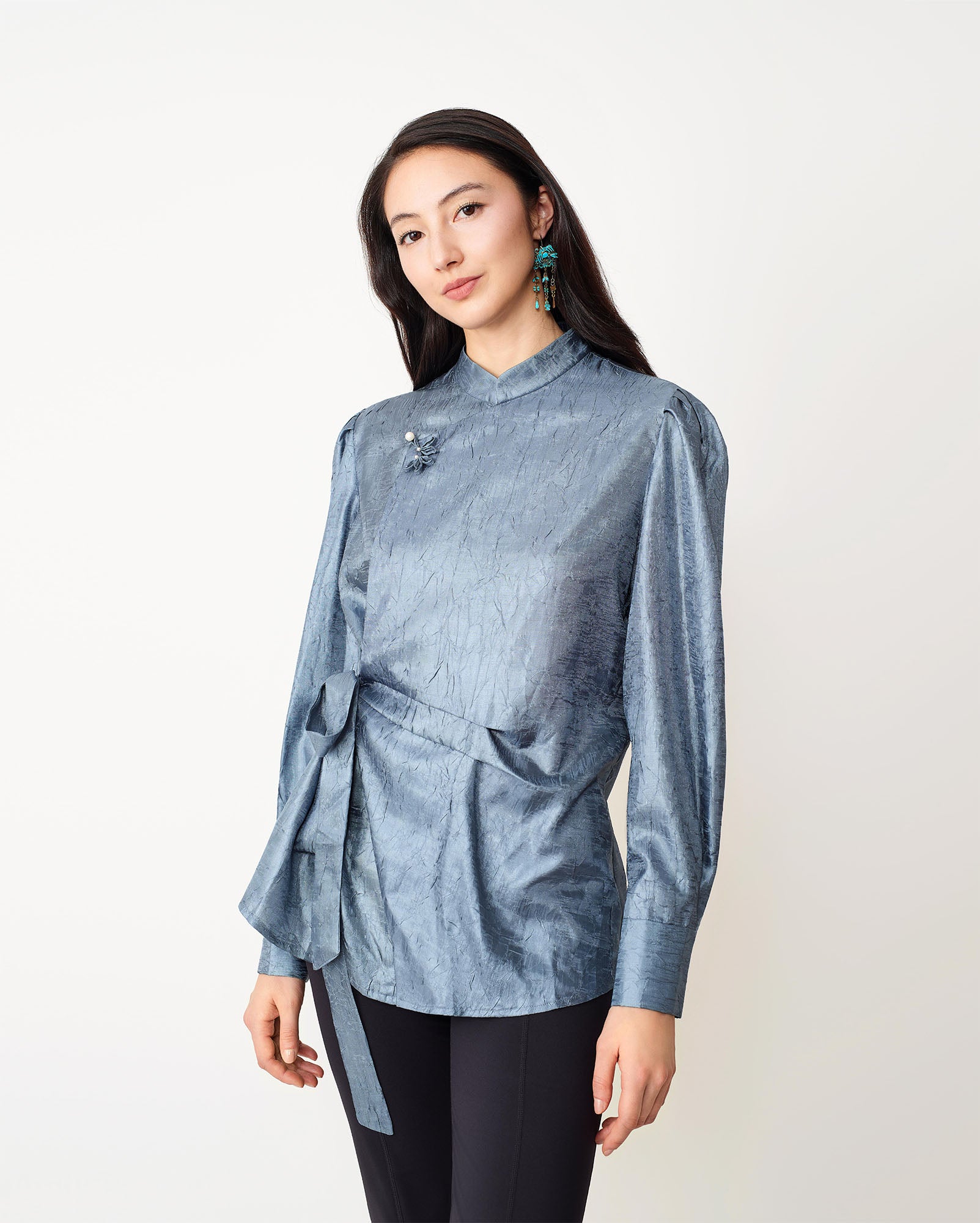 Leaf Button Strap Blouse