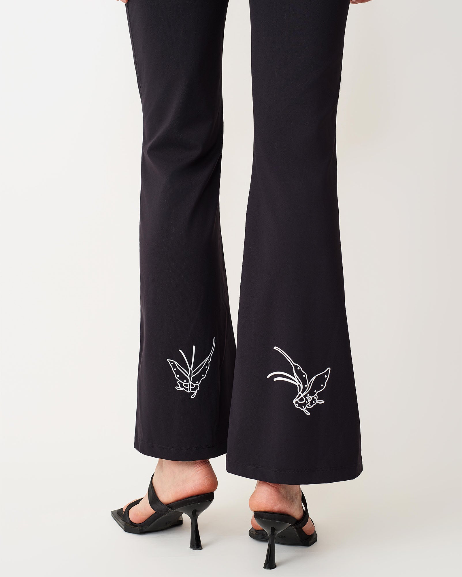 Butterfly Front-Slit Flared Pants with Chinese Knot Button