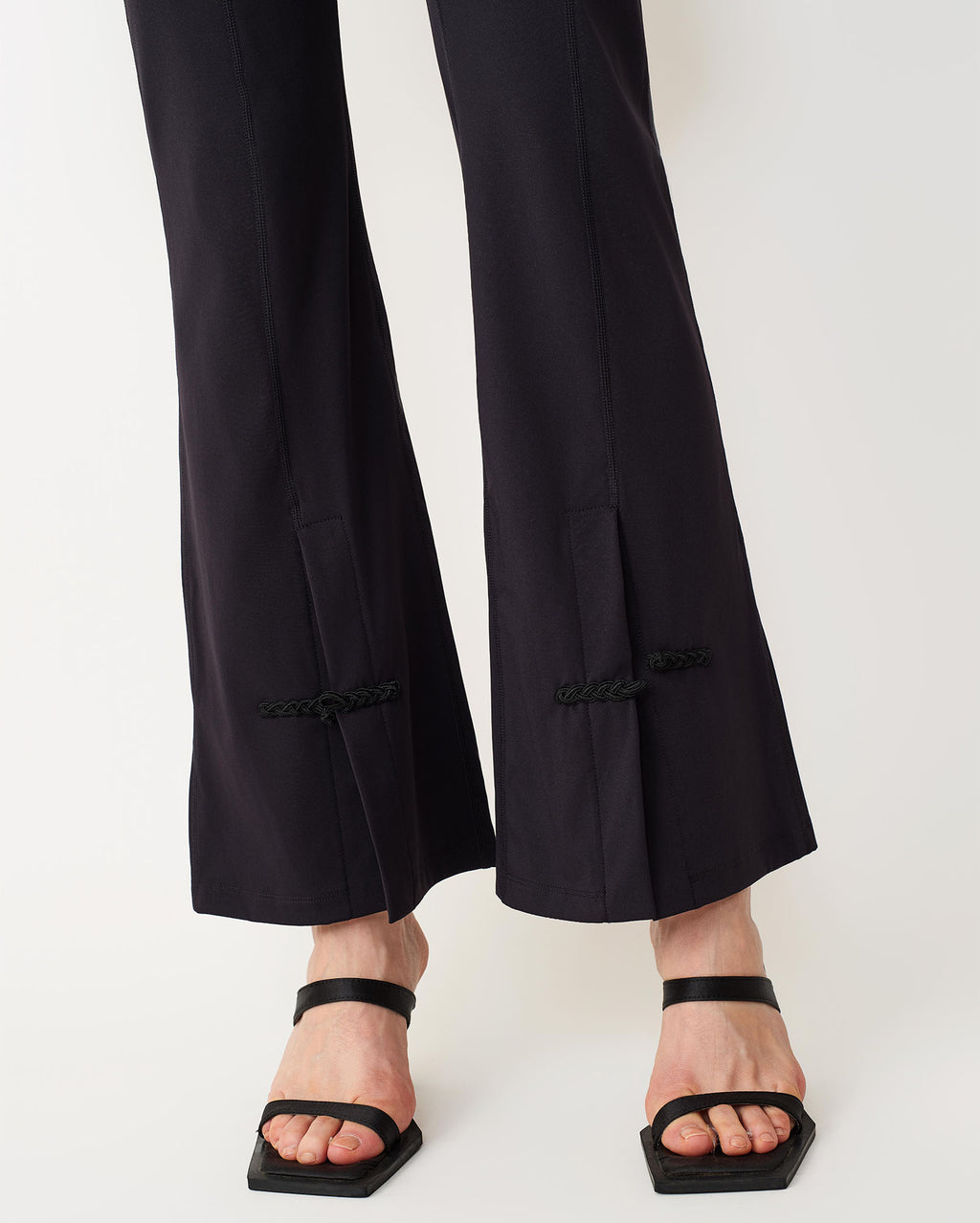 Butterfly Front-Slit Flared Pants with Chinese Knot Button