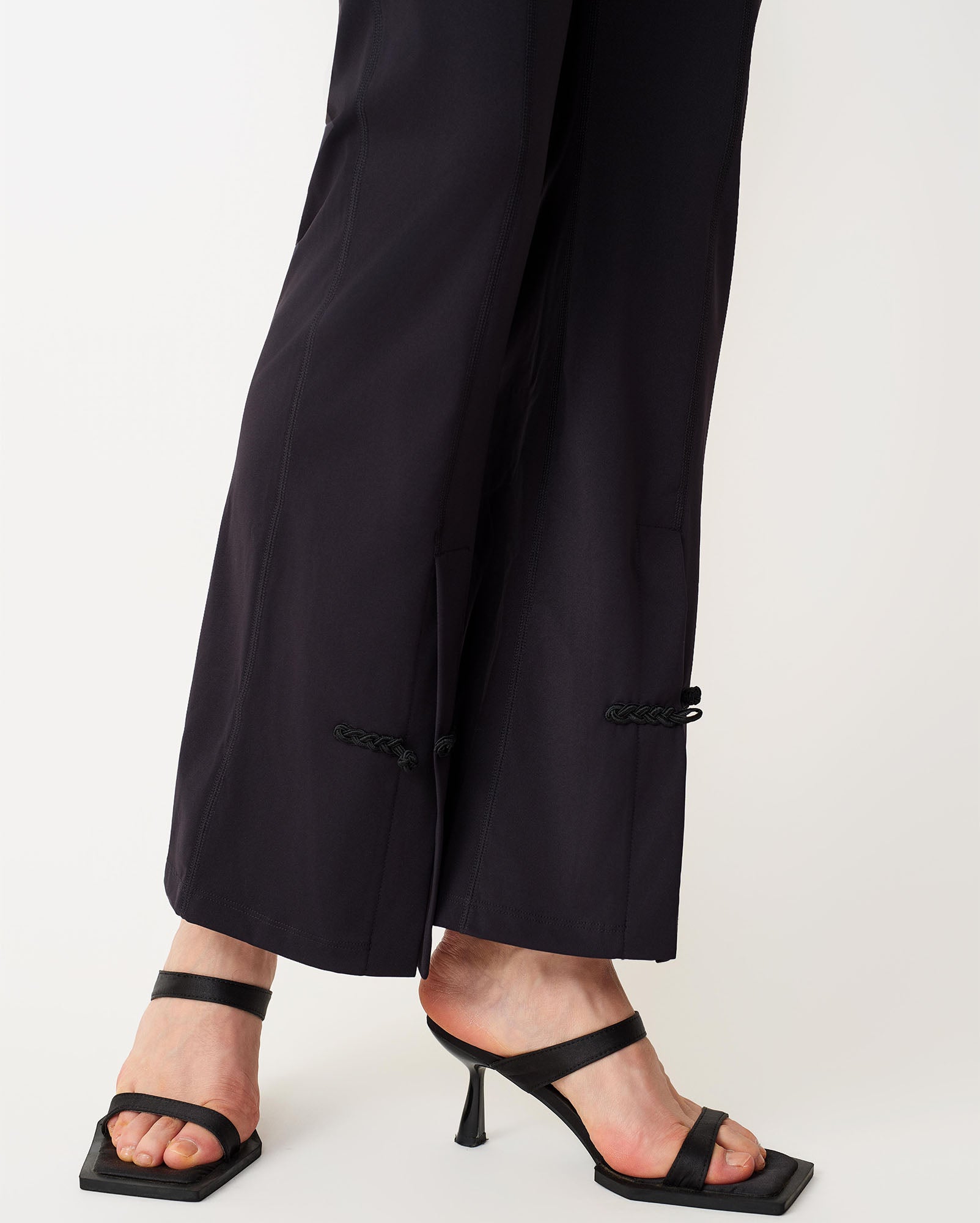 Butterfly Front-Slit Flared Pants with Chinese Knot Button