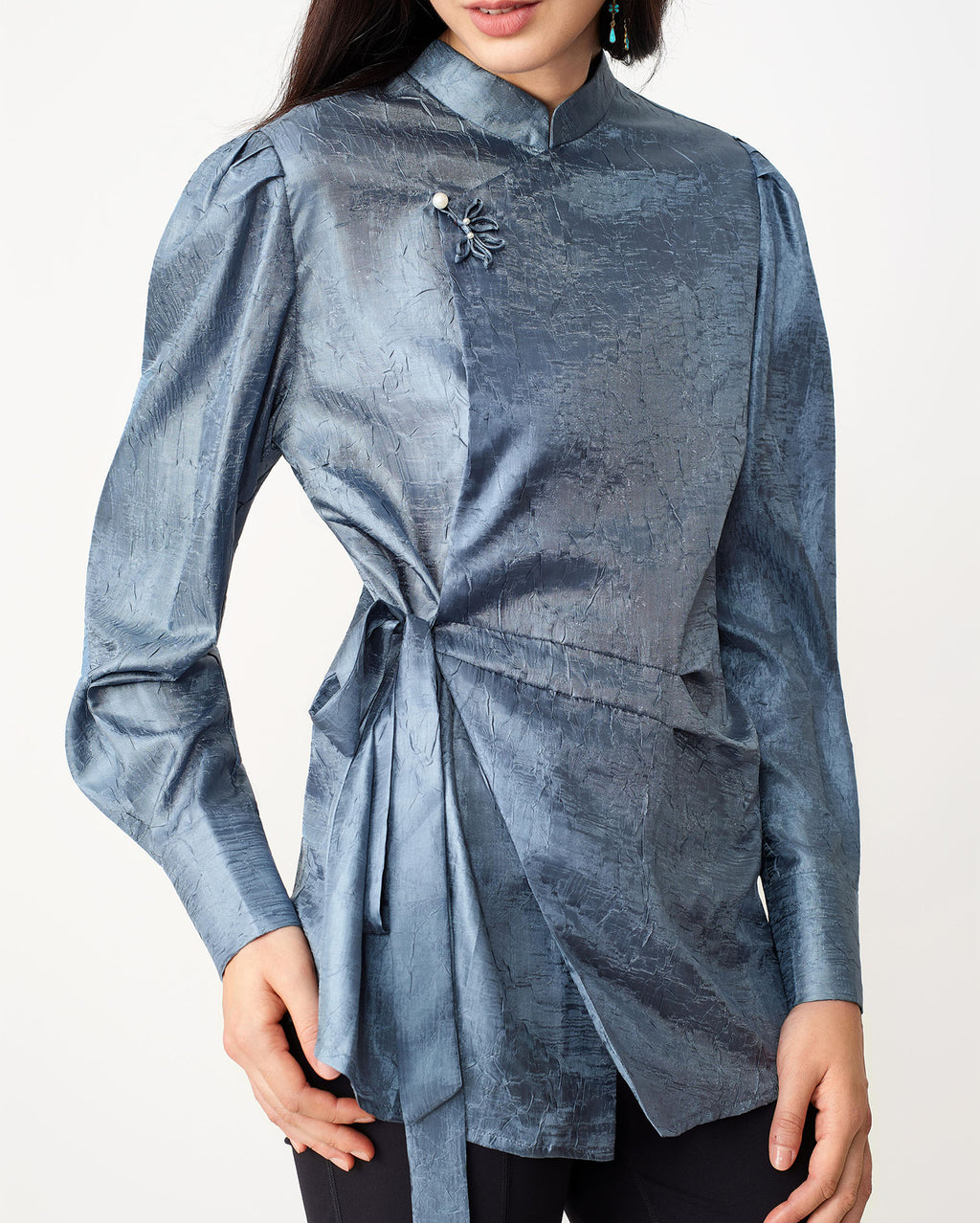 Leaf Button Strap Blouse