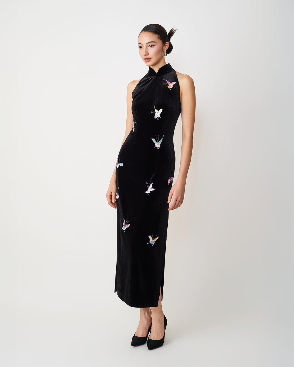 Butterfly Embroidered Halter-Neck Modern Qipao