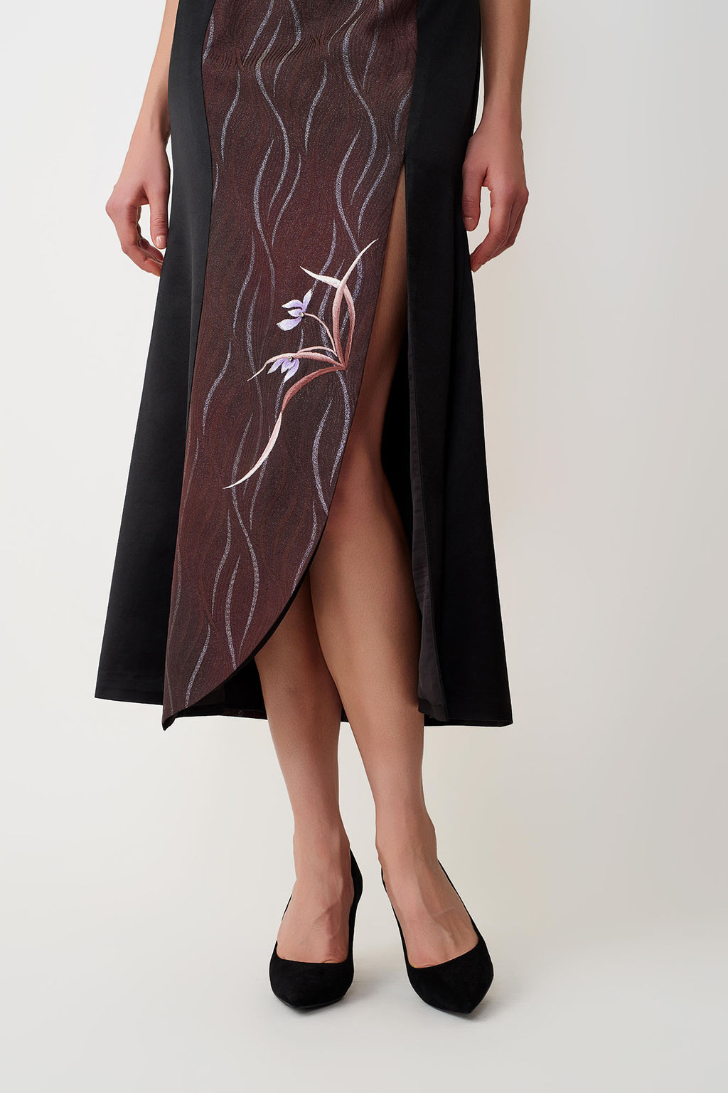 Snake & Orchid Embroidered Qipao Mocha