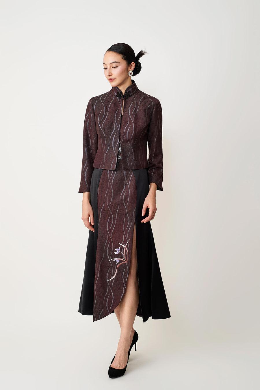 Snake & Orchid Embroidered Jacket Mocha