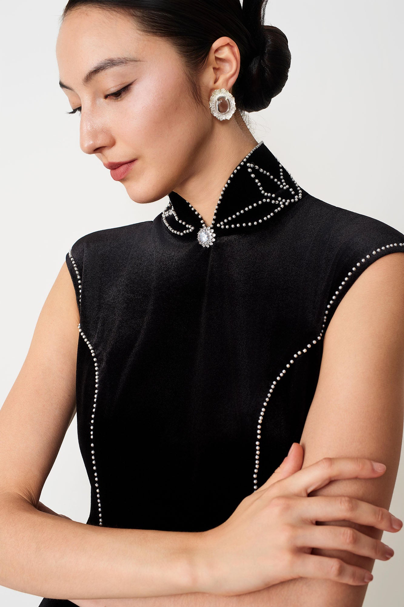 Butterfly Button Ribbon Short Qipao Dress