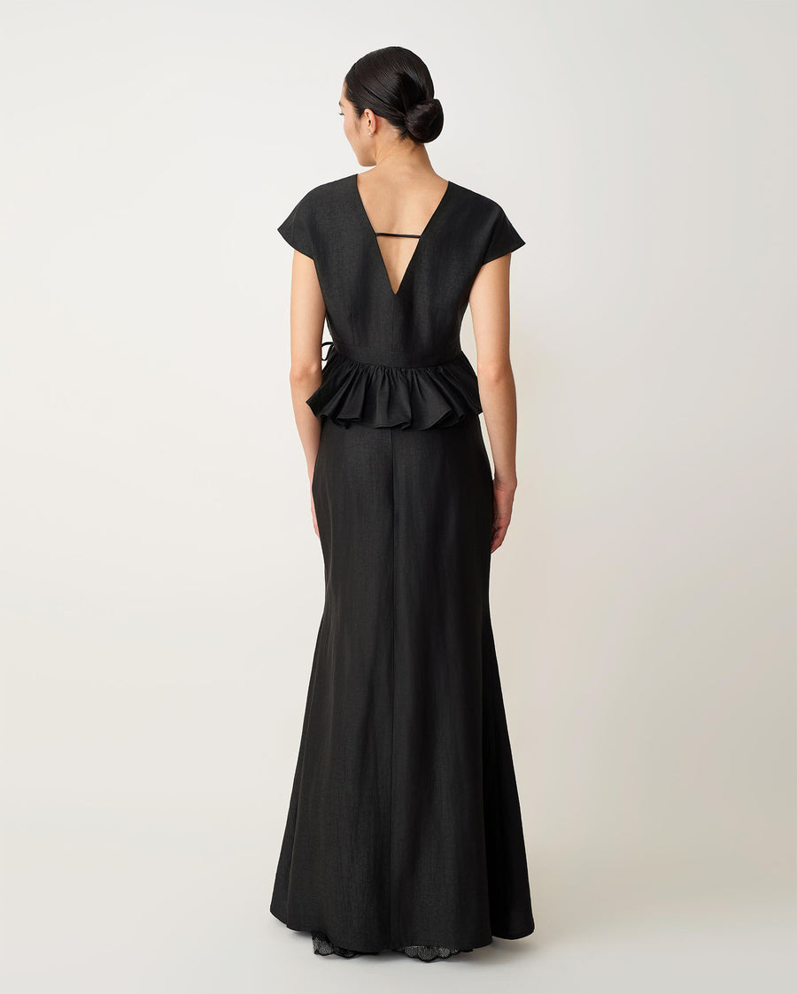 V-Neck Wavy Hem Xiangyun Silk Top