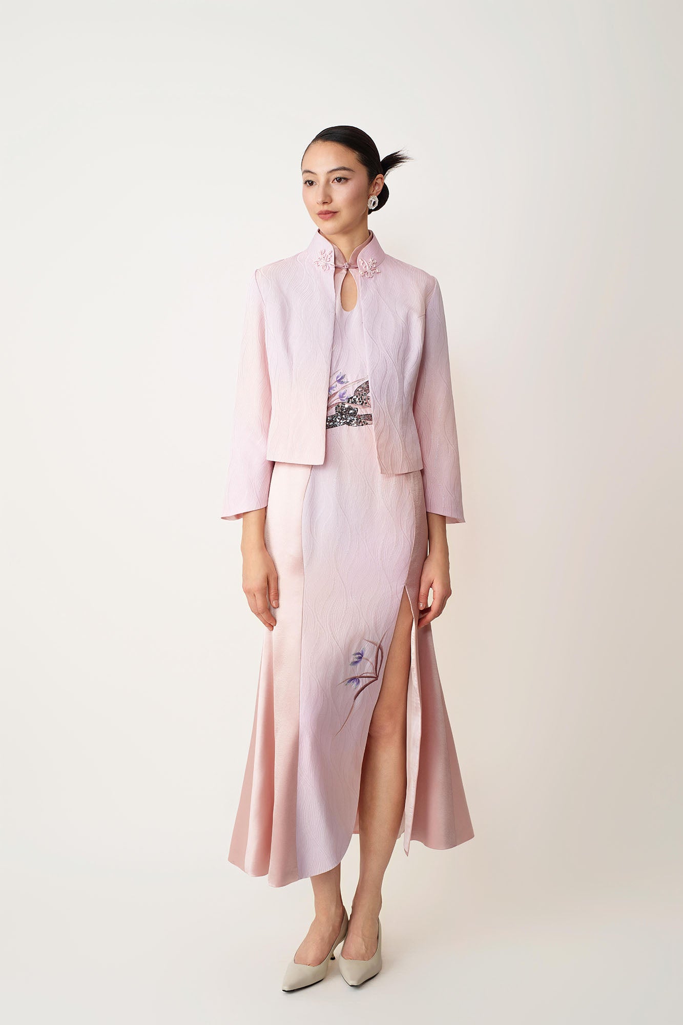 Snake & Orchid Embroidered Jacket Pink