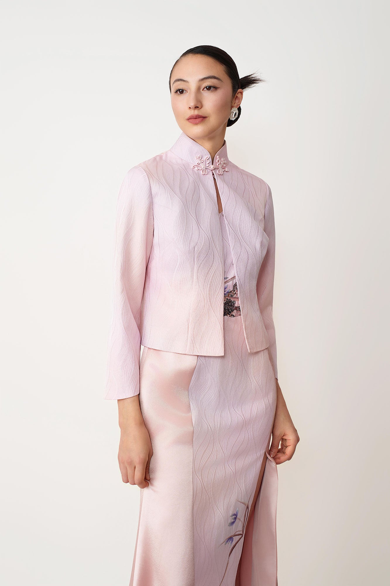 Snake & Orchid Embroidered Jacket Pink