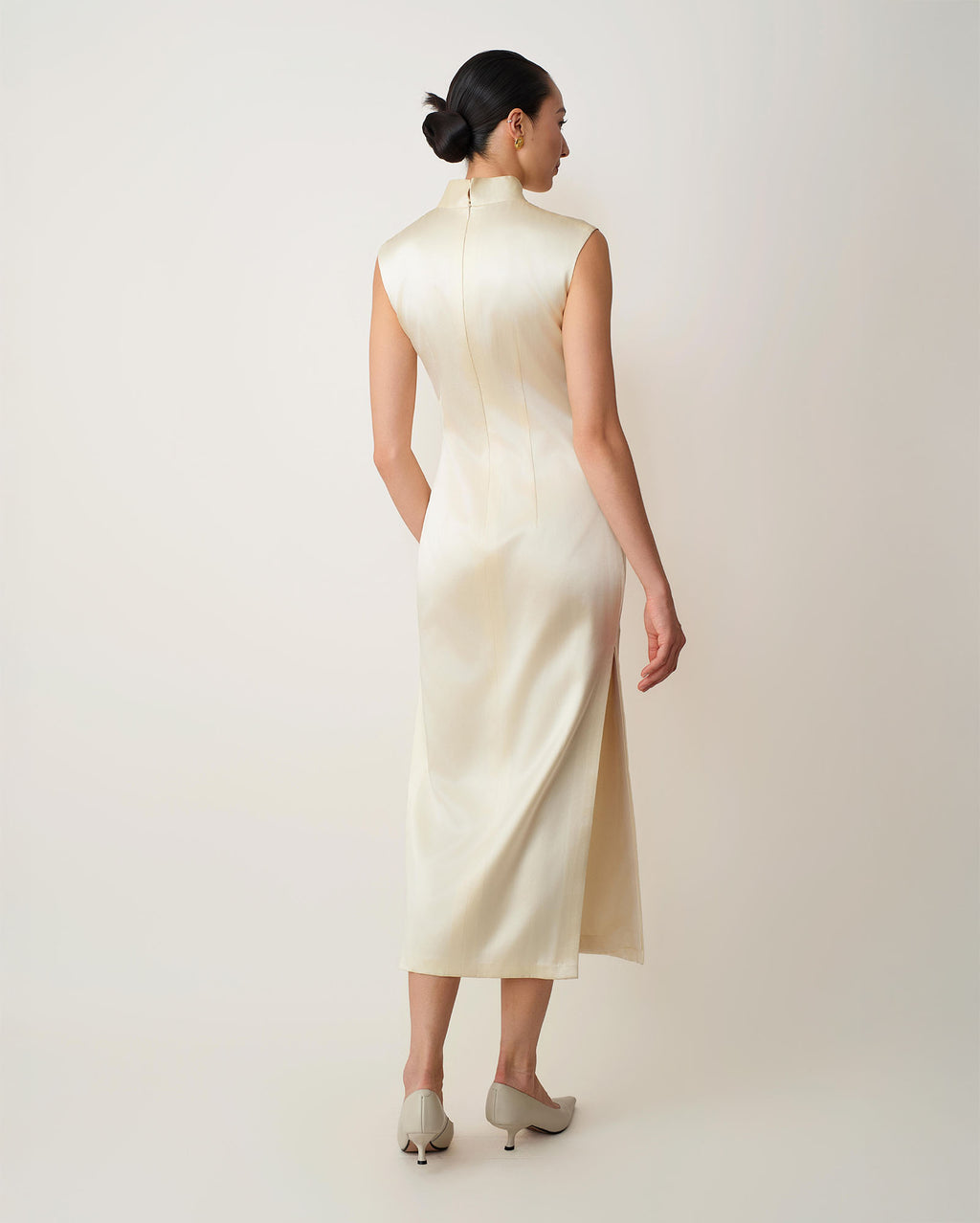 Butterfly Embroidered Modern Qipao Cream