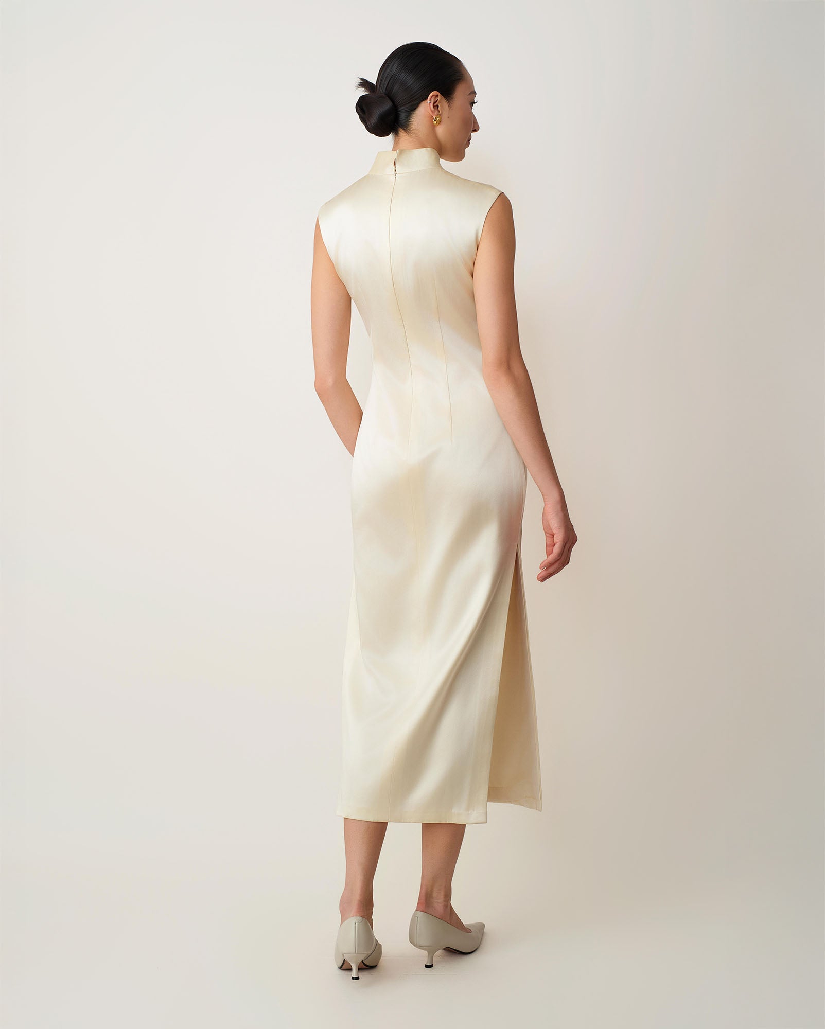 Butterfly Embroidered Modern Qipao Cream