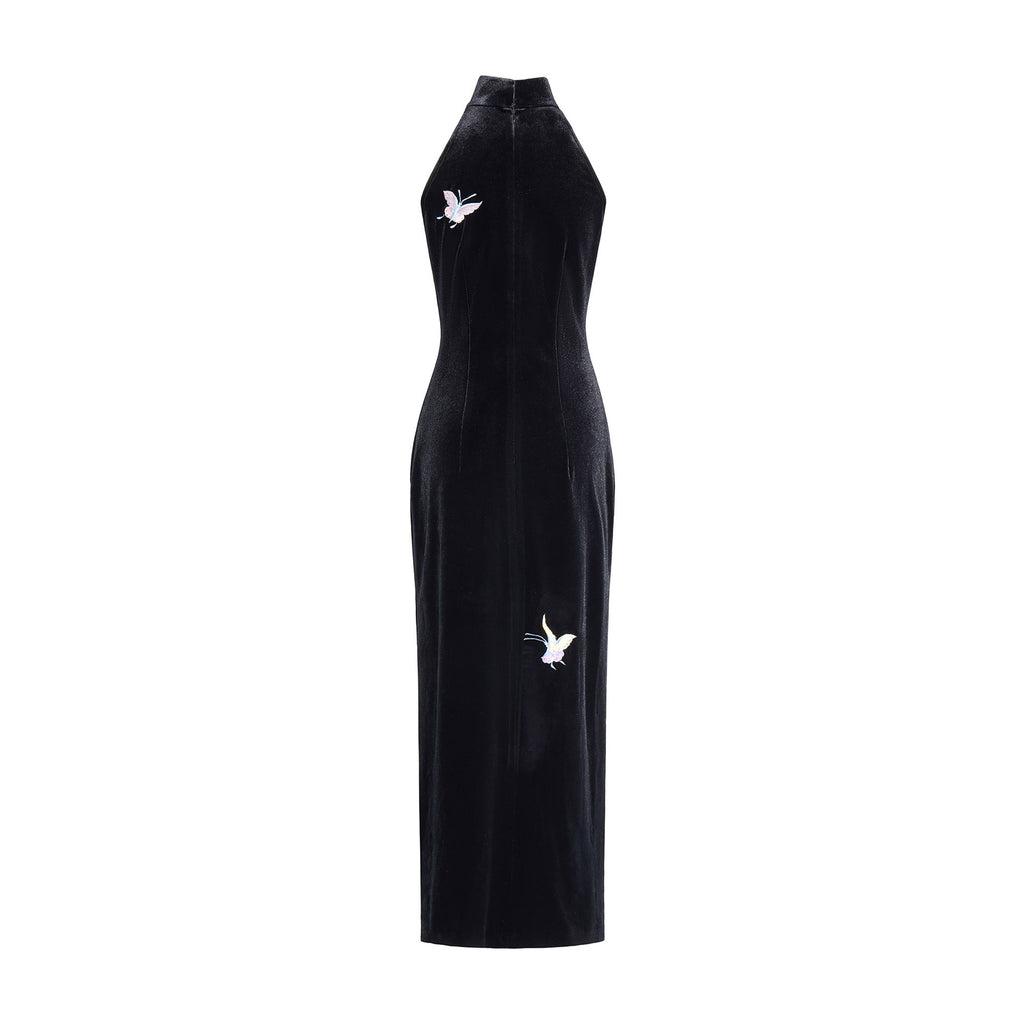 Butterfly Embroidered Halter-Neck Modern Qipao