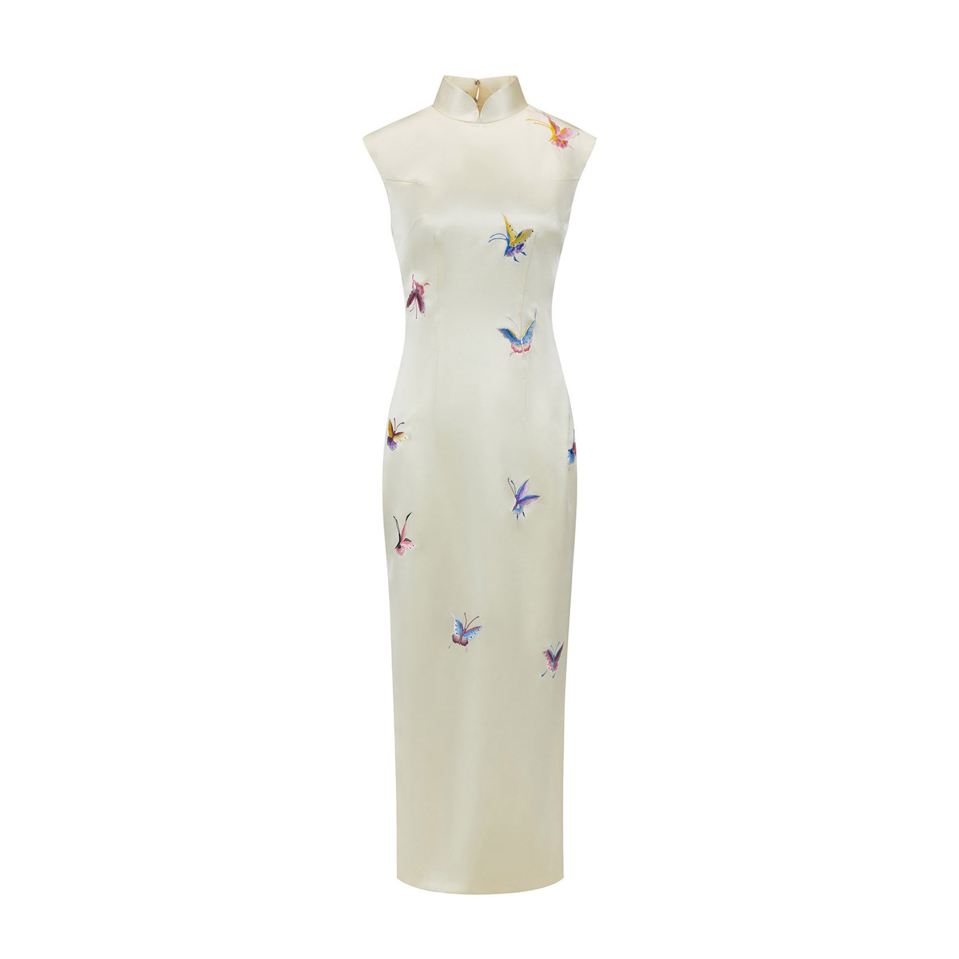 Butterfly Embroidered Modern Qipao Cream