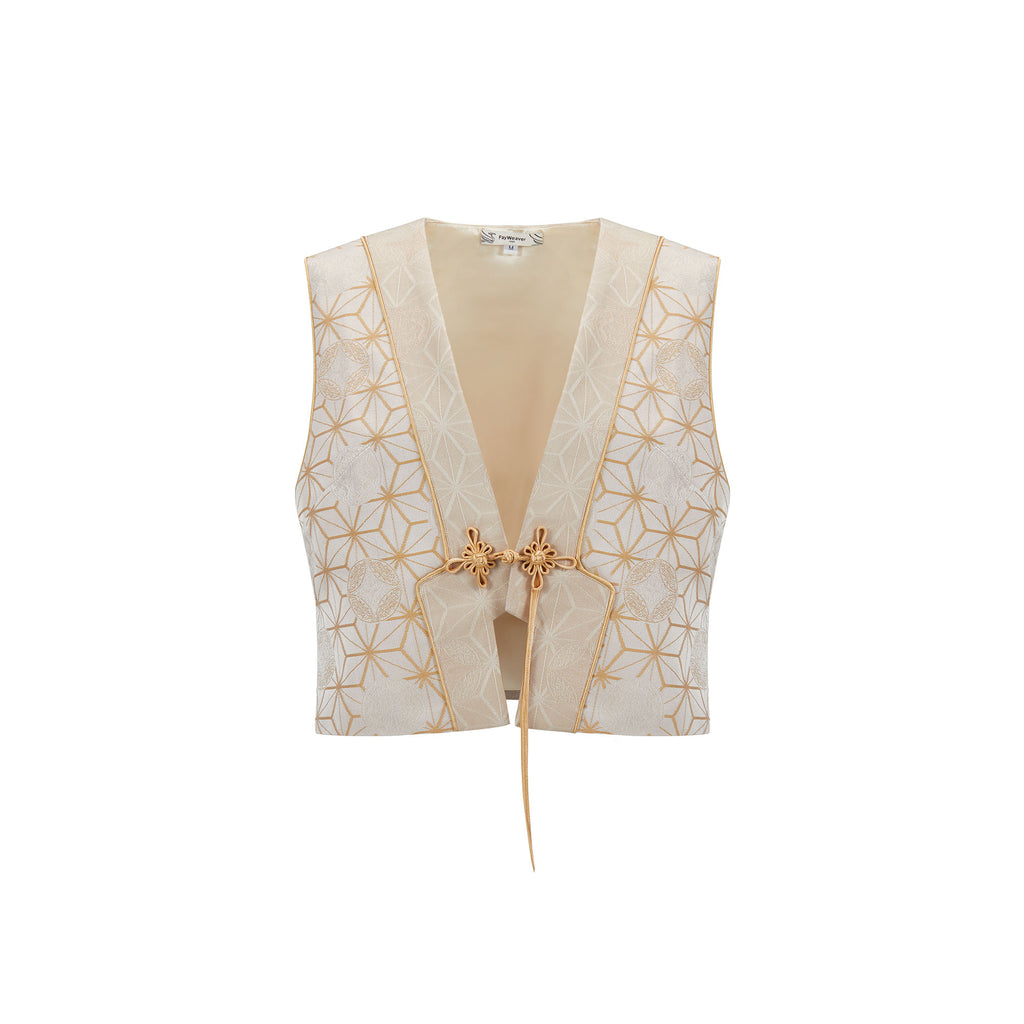 Dragon Flower Button Short Vest