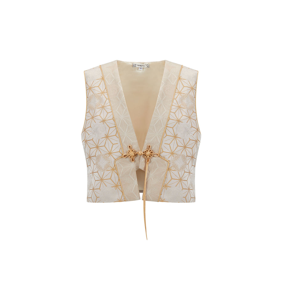 Dragon Flower Button Short Vest