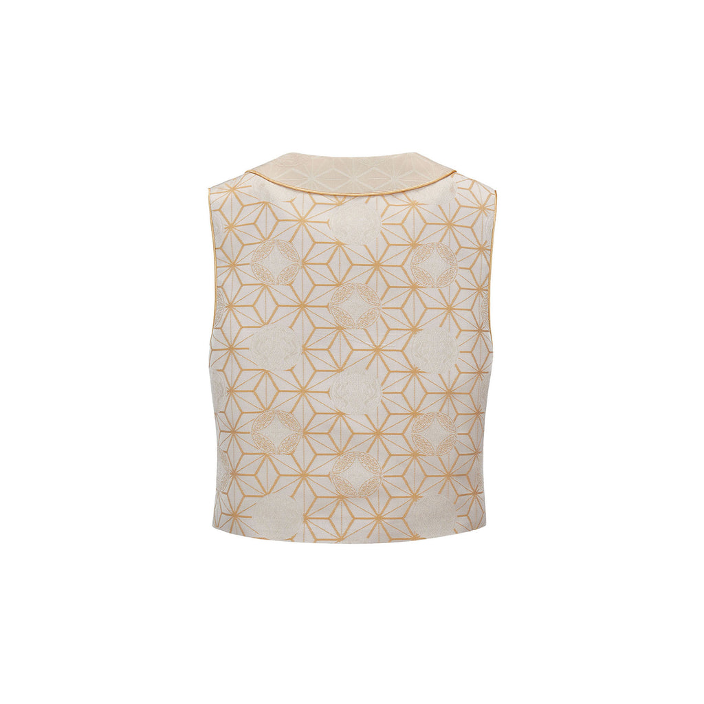 Dragon Flower Button Short Vest