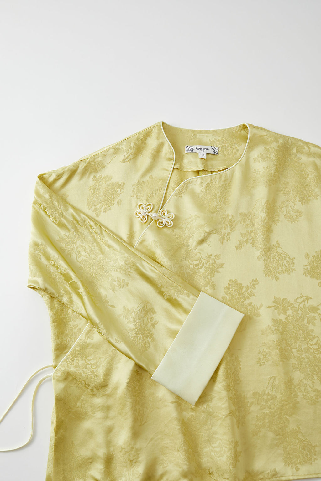 Flower Button Ribbon Blouse Lemon & Pearl