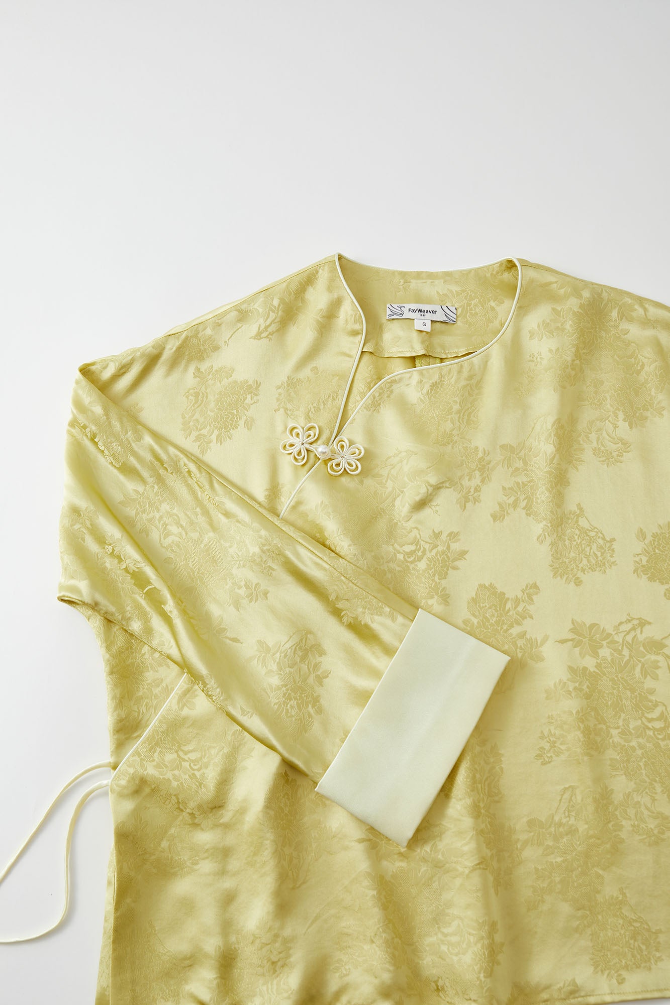 Flower Button Ribbon Blouse Lemon & Pearl