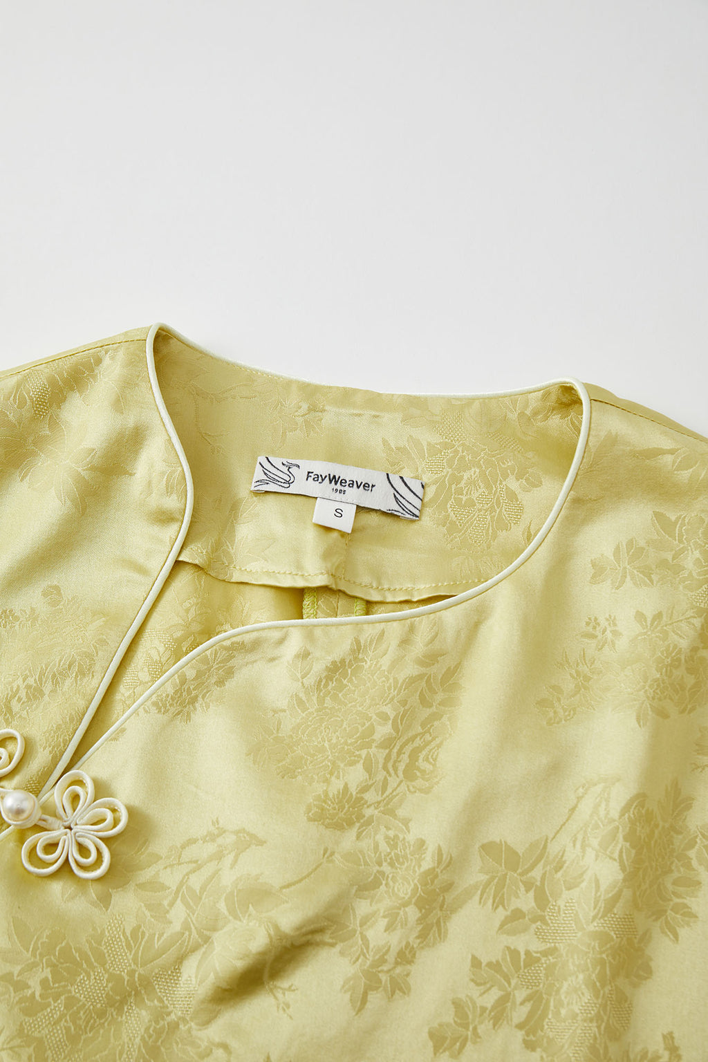 Flower Button Ribbon Blouse Lemon & Pearl