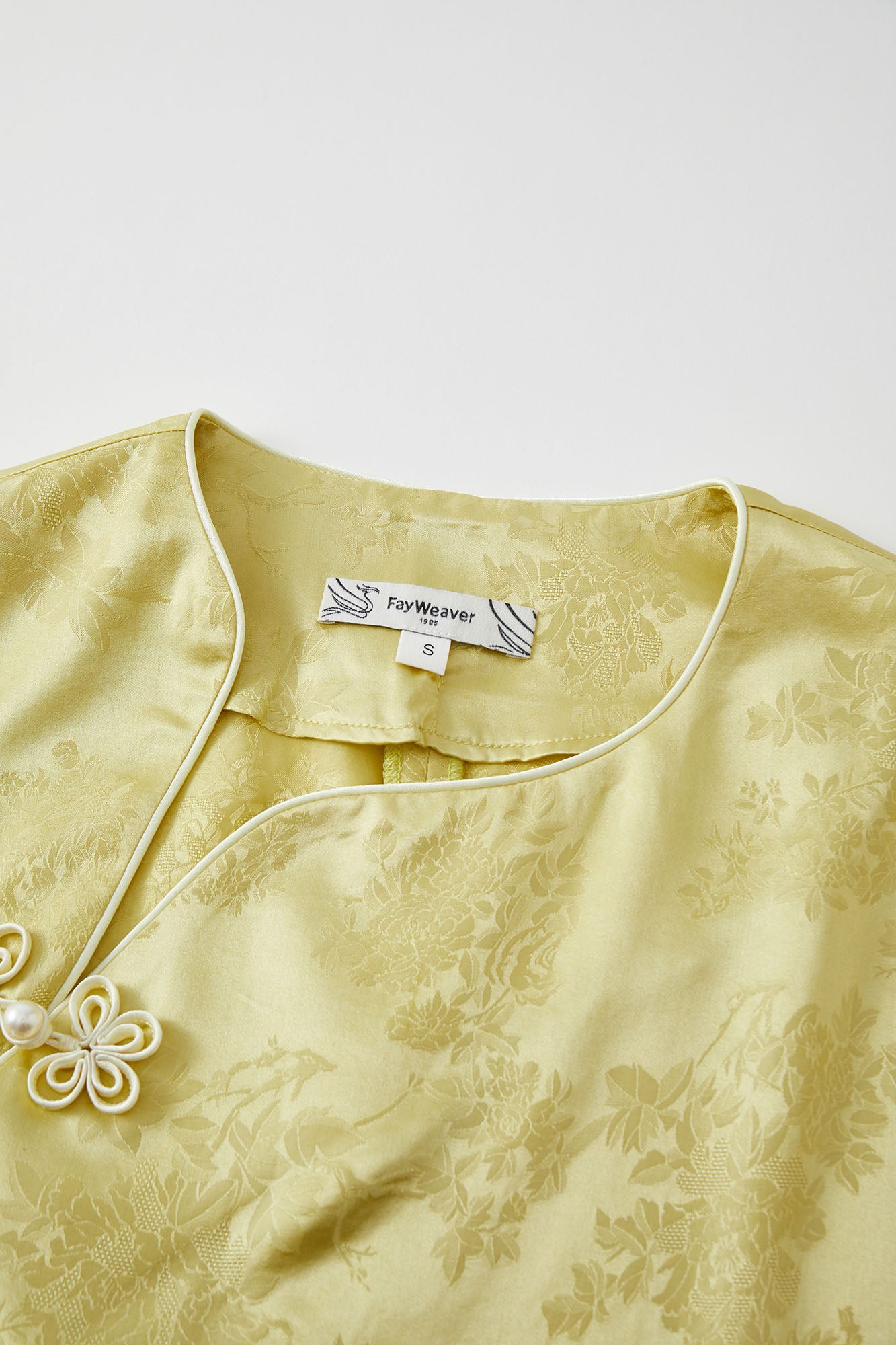 Flower Button Ribbon Blouse Lemon & Pearl