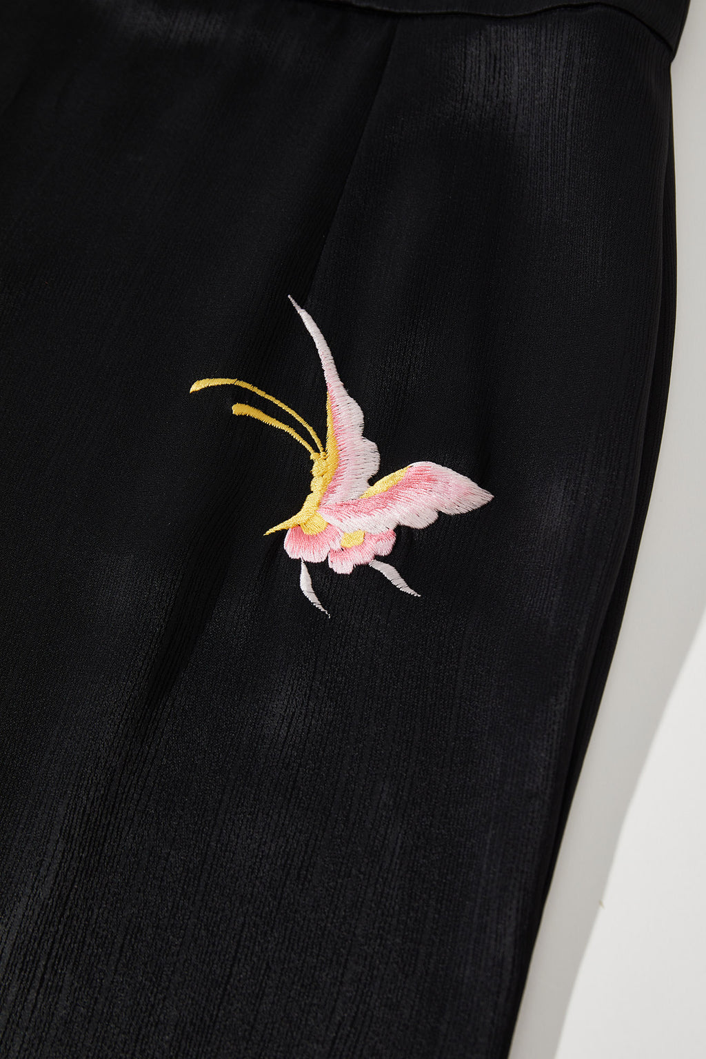 Colored Butterfly Embroidered Fishtail Skirt Black