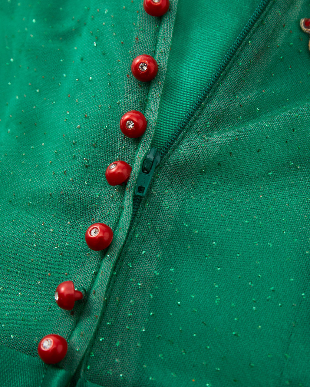 Beaded Rose Gauze Spliced Short Qipao Green