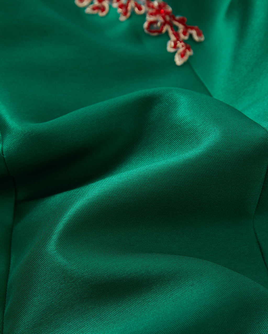 Beaded Rose Gauze Spliced Short Qipao Green