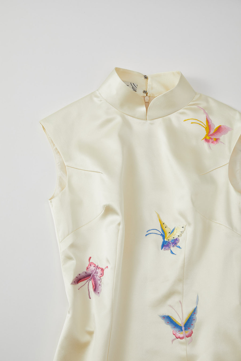 Butterfly Embroidered Modern Qipao Cream