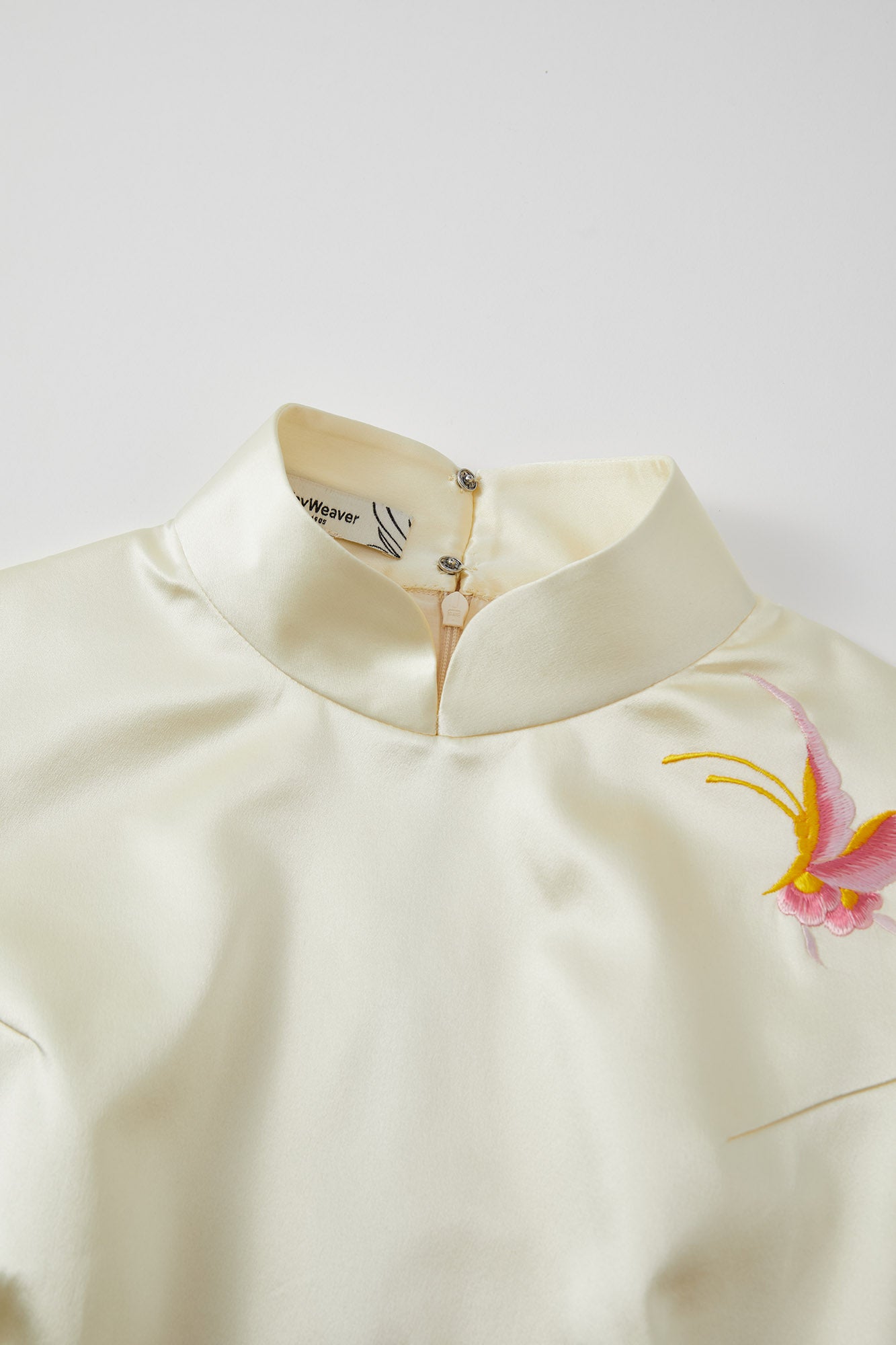 Butterfly Embroidered Modern Qipao Cream