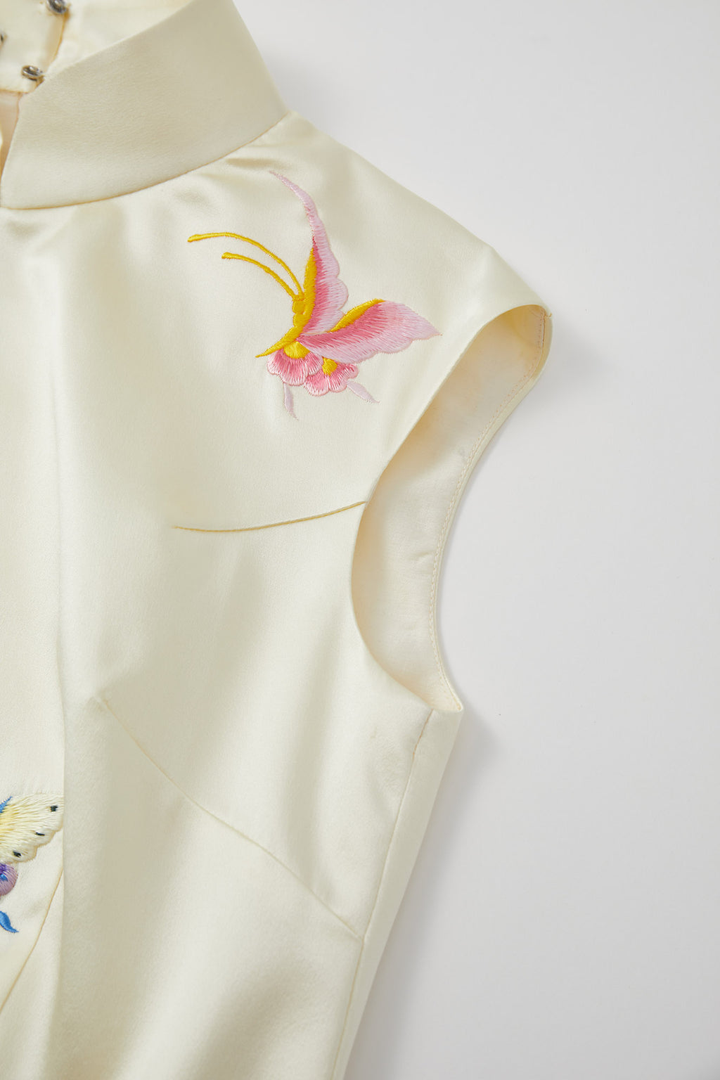 Butterfly Embroidered Modern Qipao Cream