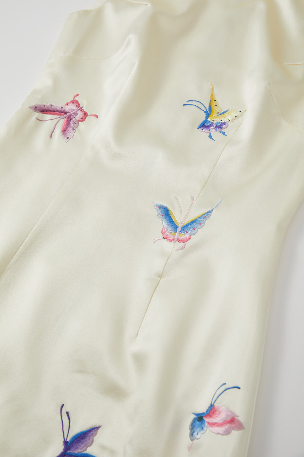 Butterfly Embroidered Modern Qipao Cream