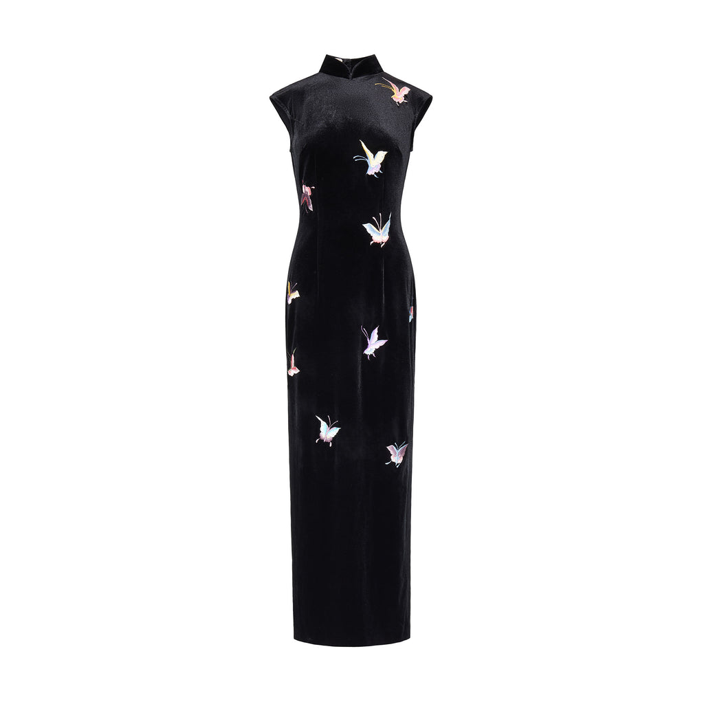Butterfly Embroidered Modern Qipao Black