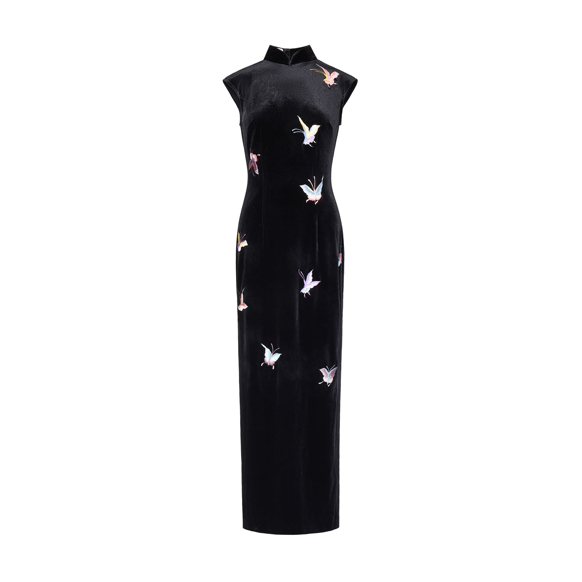Butterfly Embroidered Modern Qipao Black