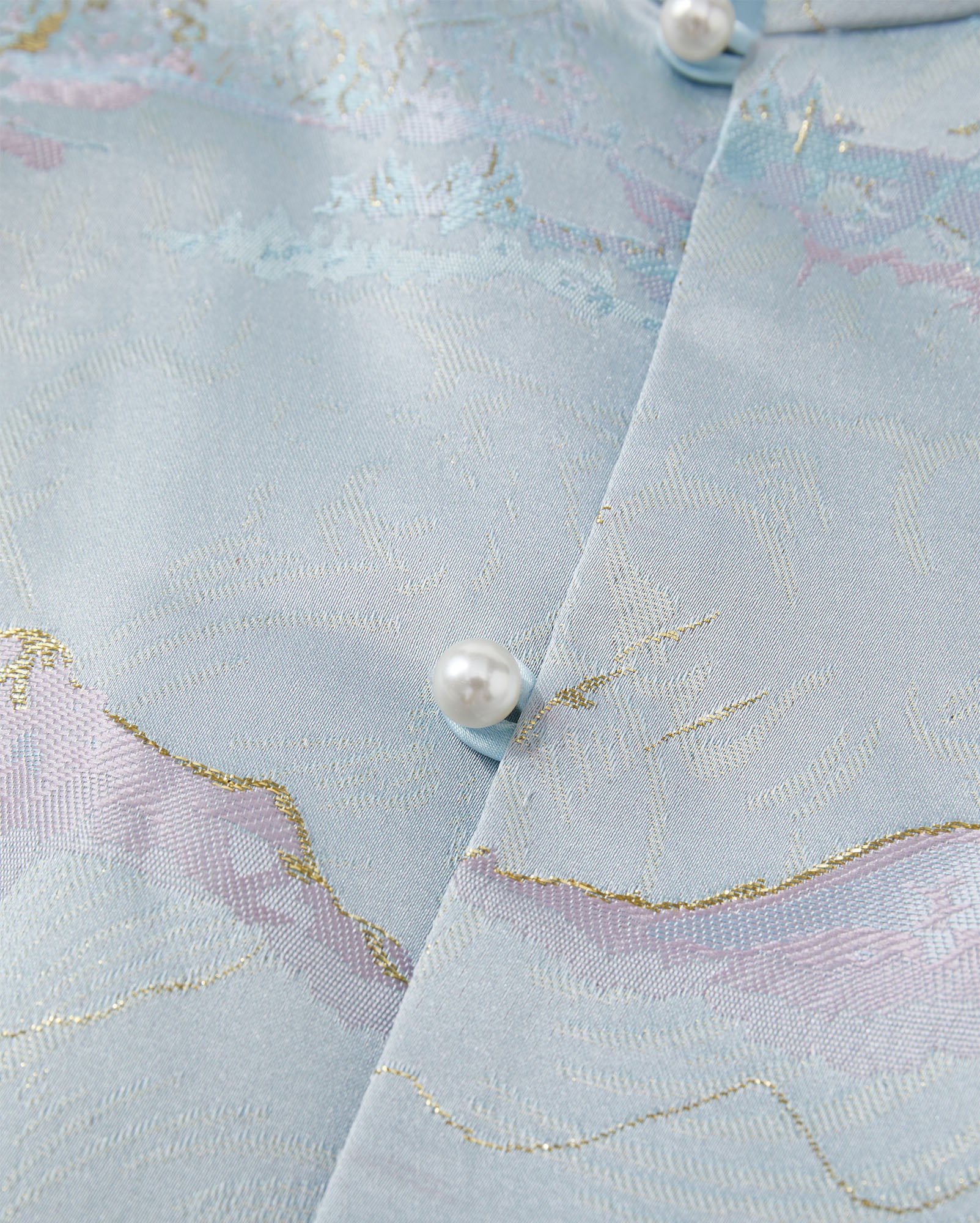 Landscape Patterned Short Jacket Azure Blue