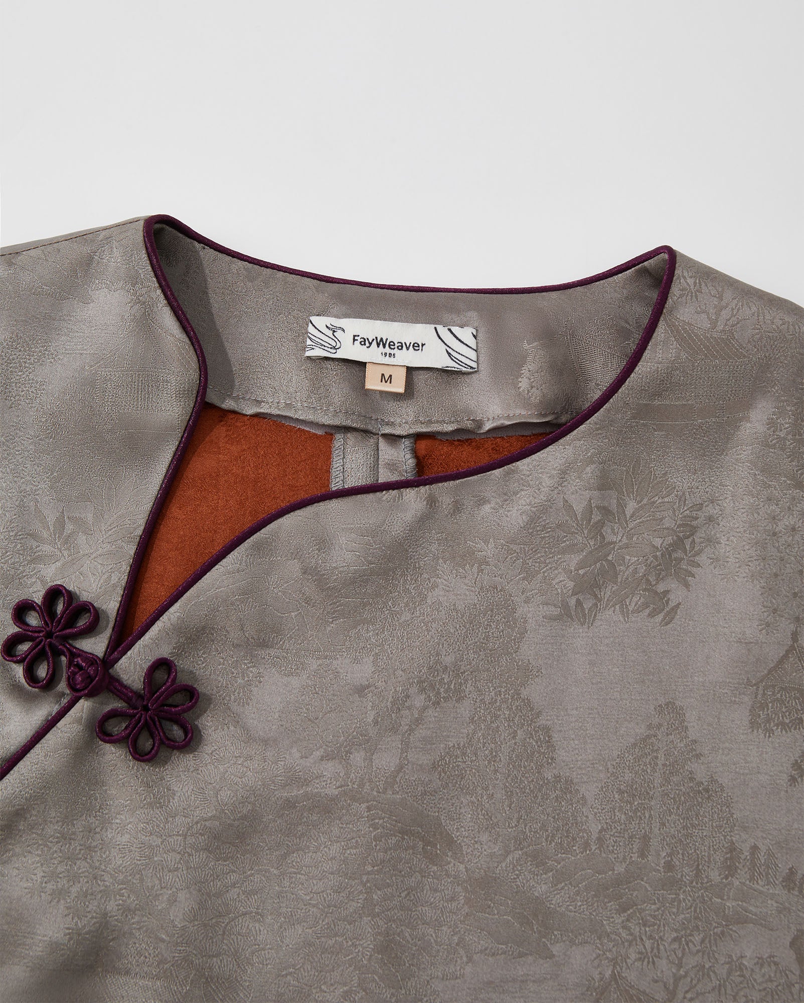 Flower Button Ribbon Blouse Gray