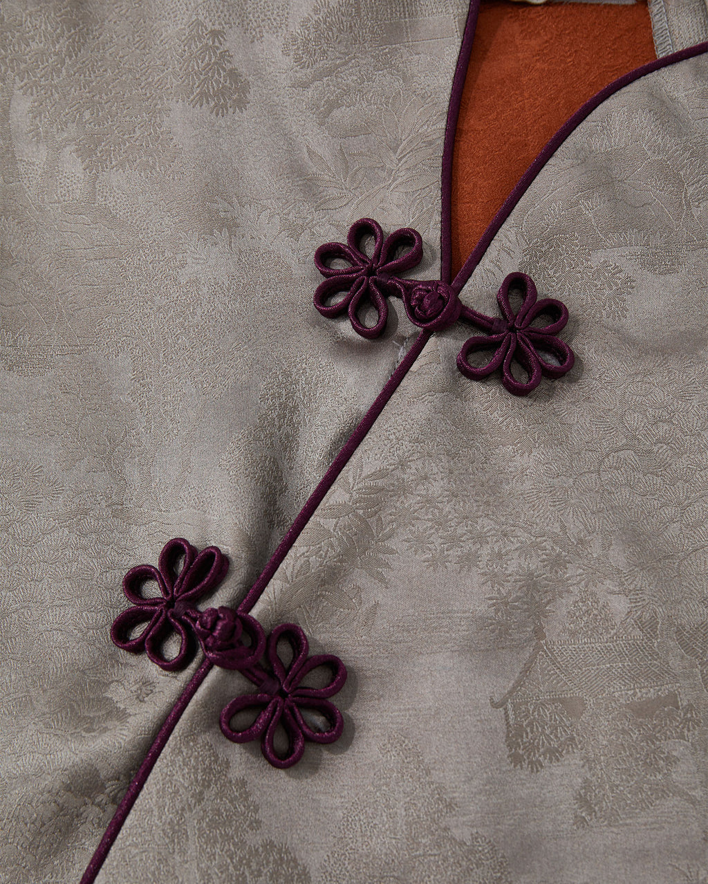 Flower Button Ribbon Blouse Gray