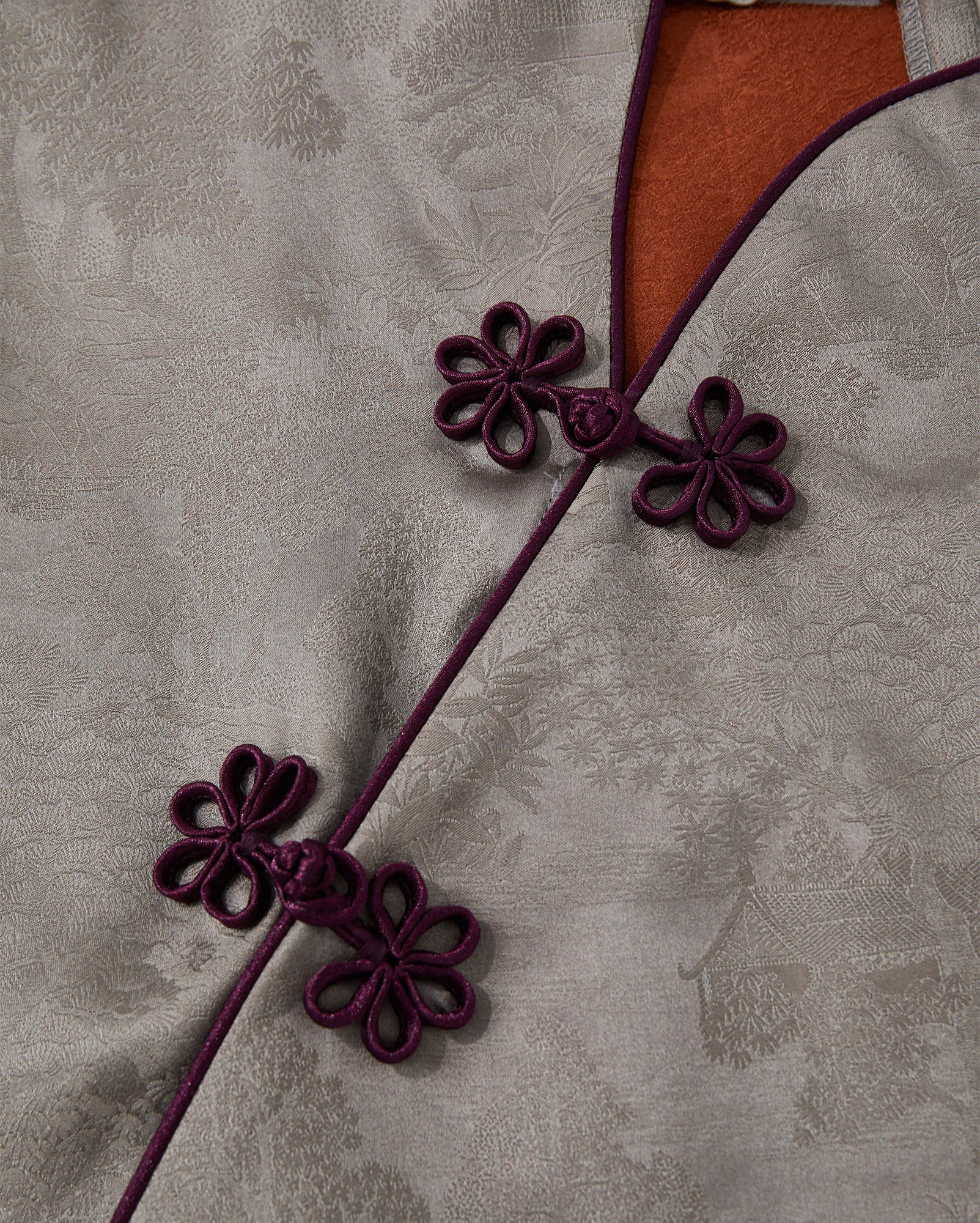 Flower Button Ribbon Blouse Gray