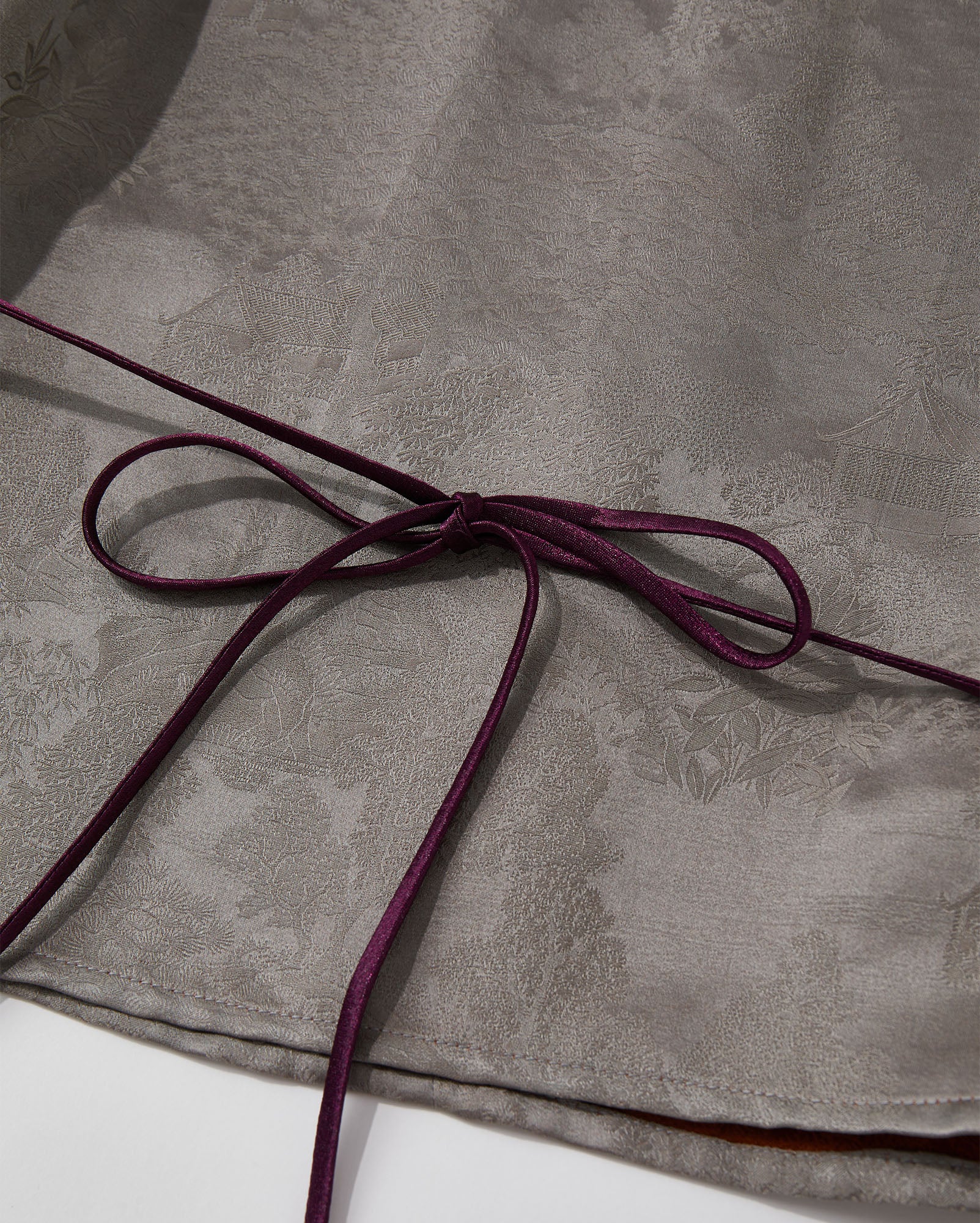 Flower Button Ribbon Blouse Gray