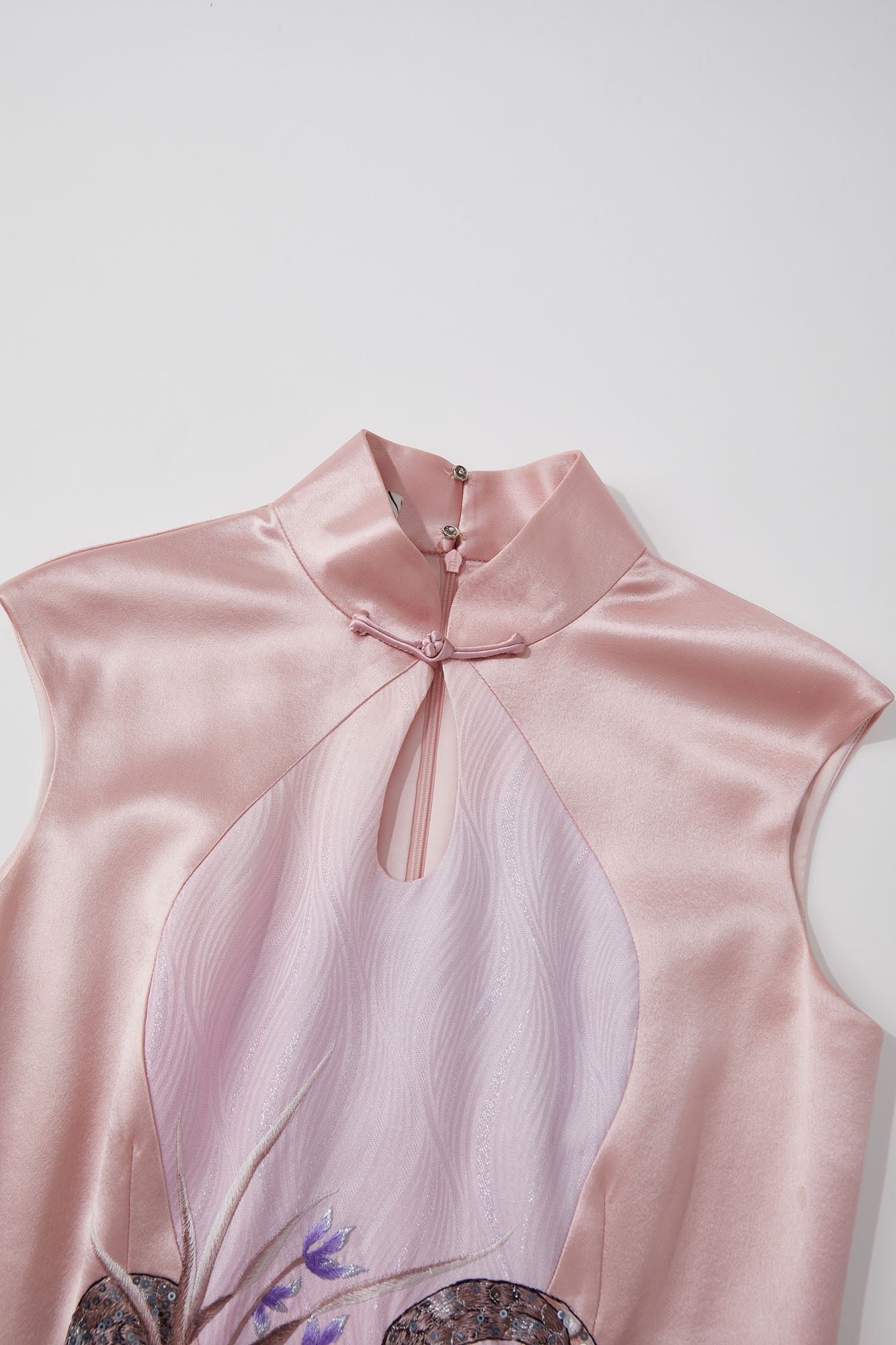 Snake & Orchid Embroidered Qipao Pink